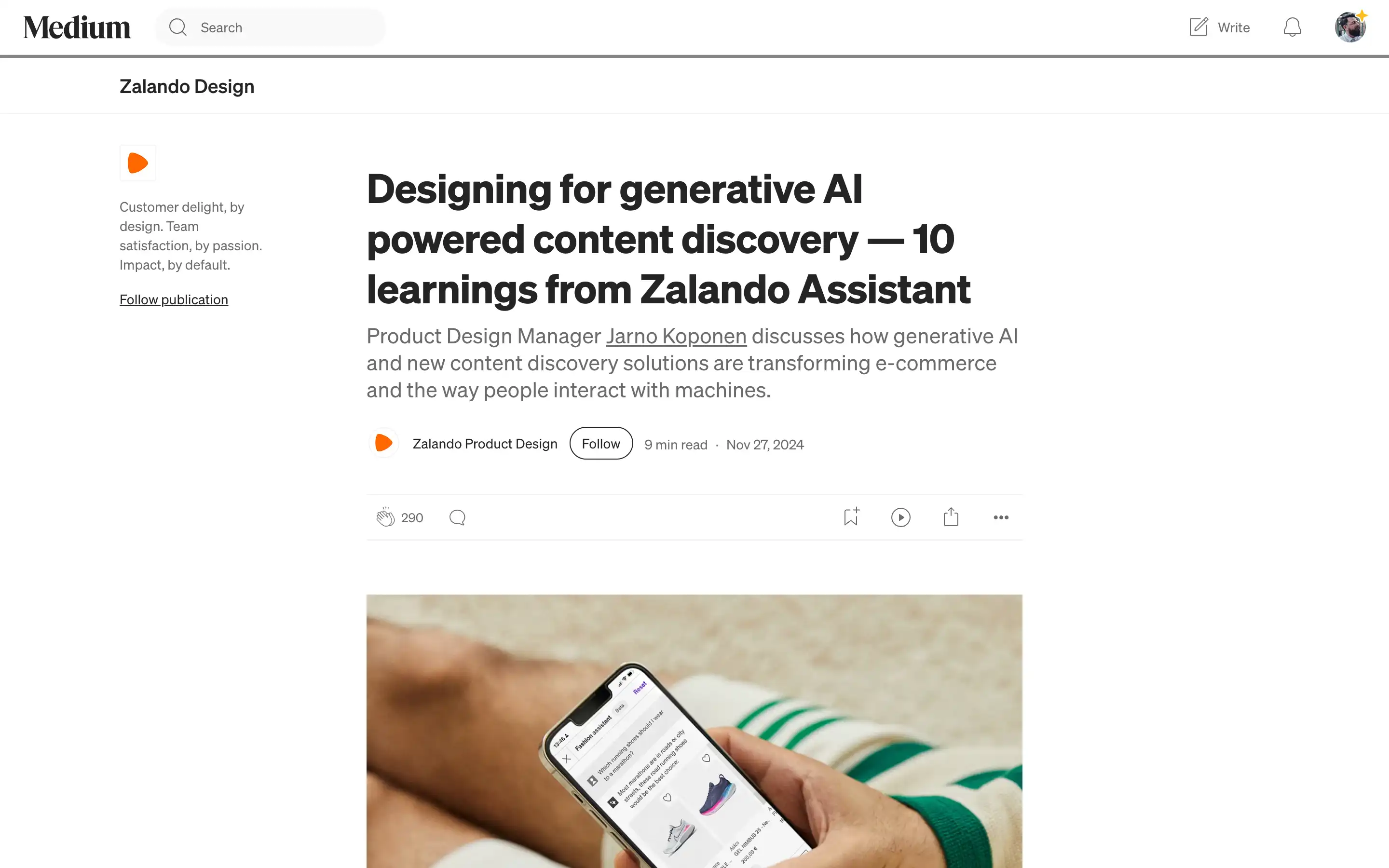 Zalando AI content discovery insights on Medium