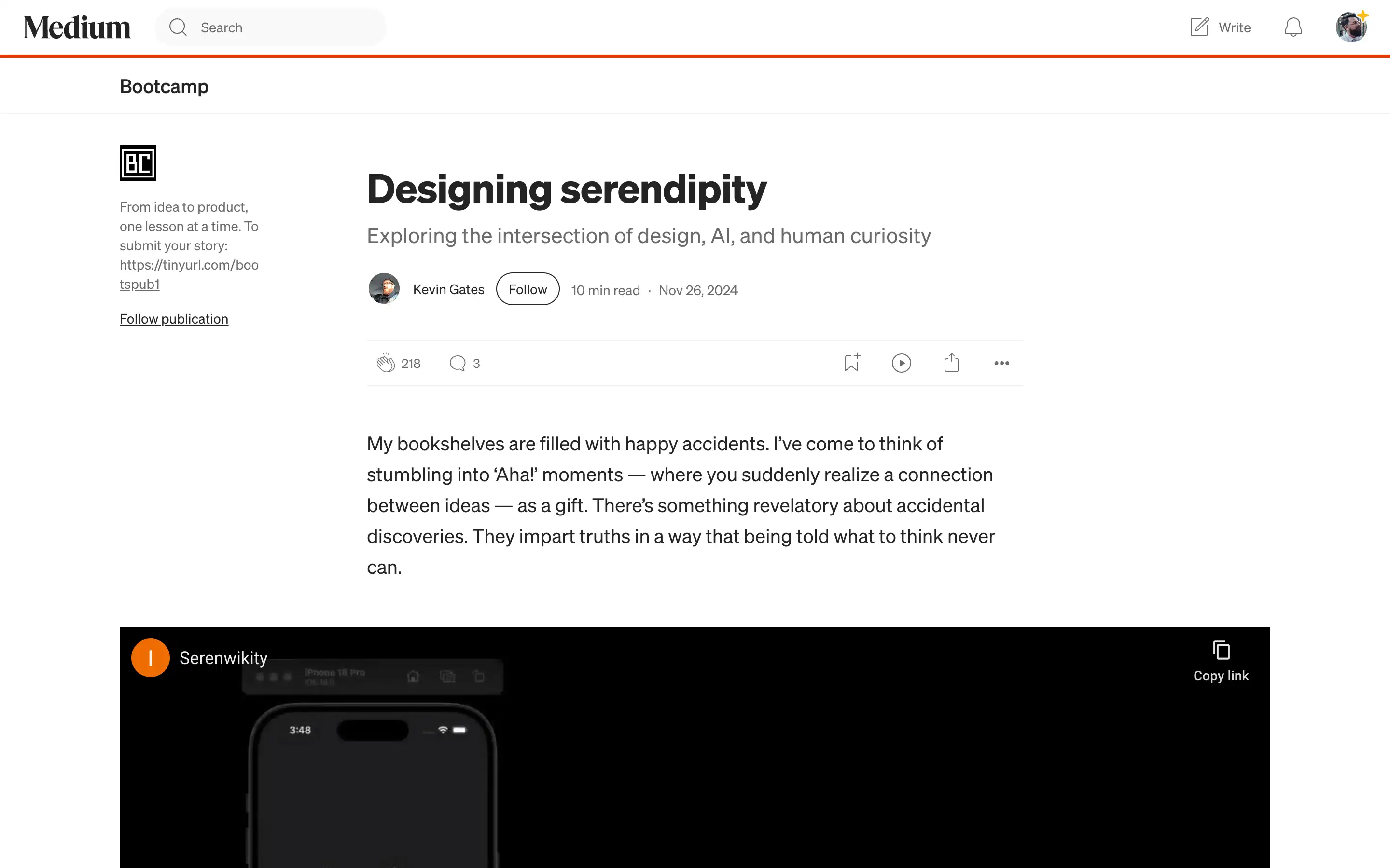 Article on design, AI, and human curiosity trends.