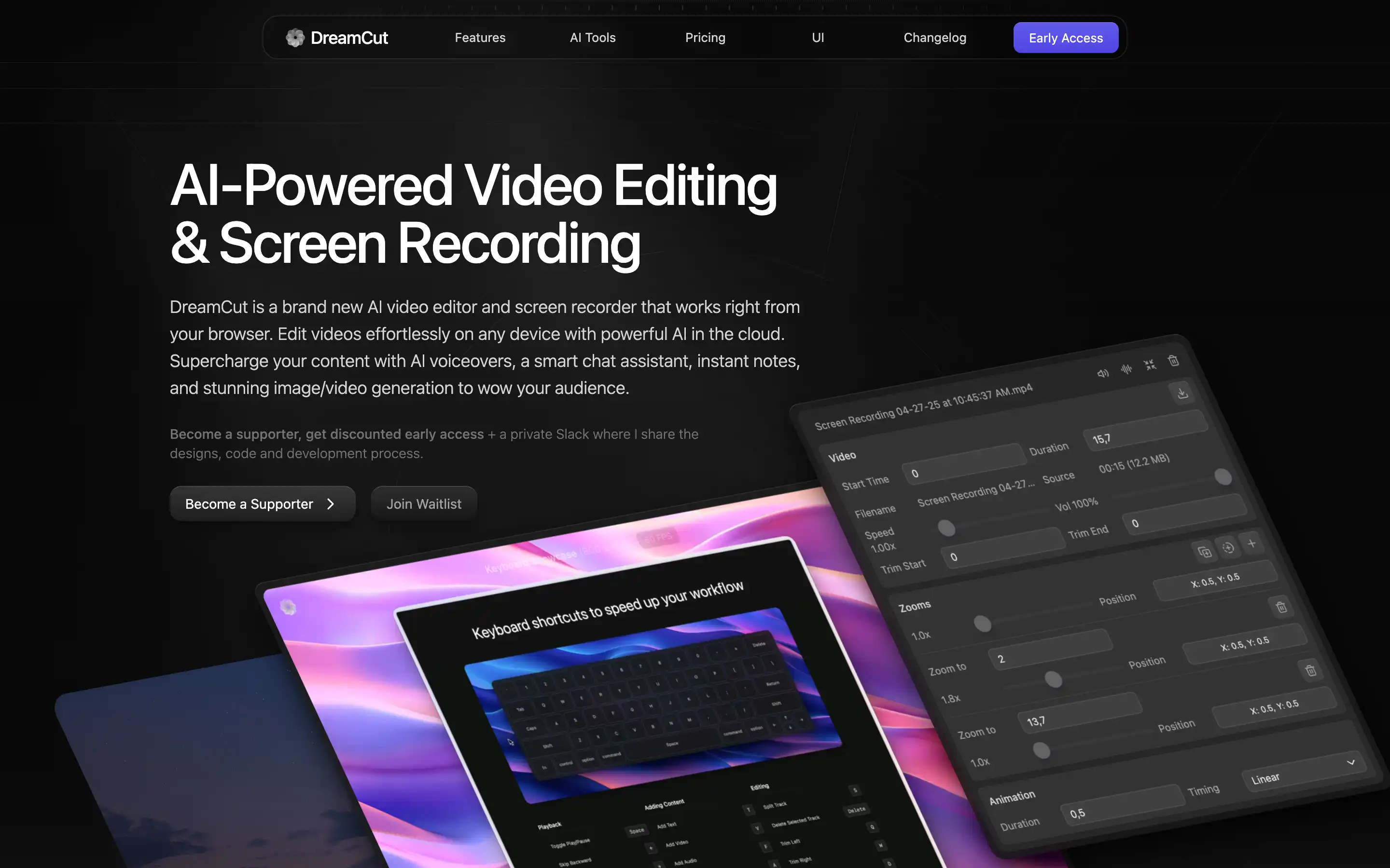 DreamCut AI video editing and screen recording software