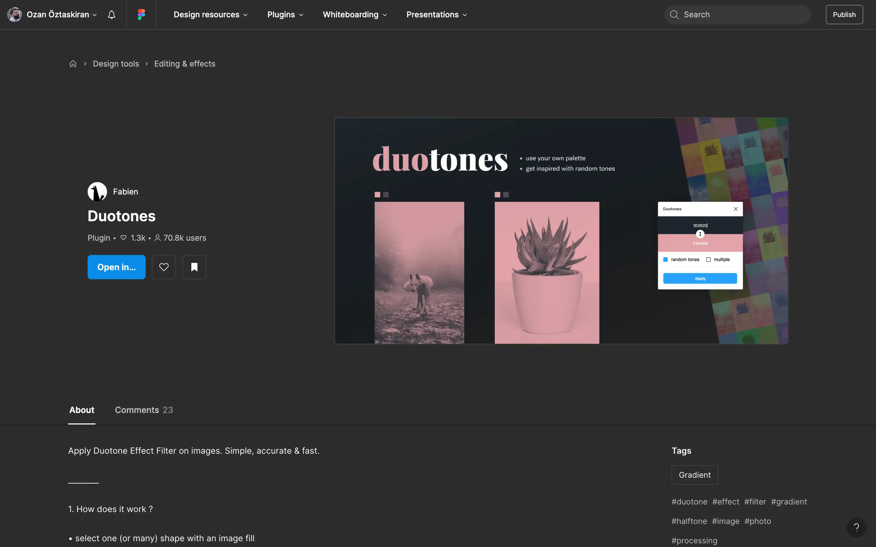 Duotones plugin interface for image editing.