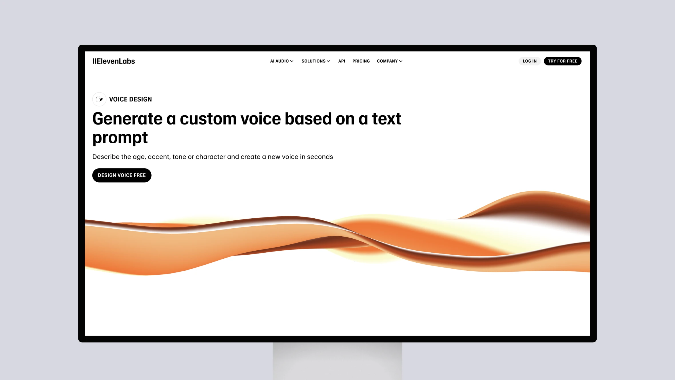 Website interface showcasing custom voice design tool