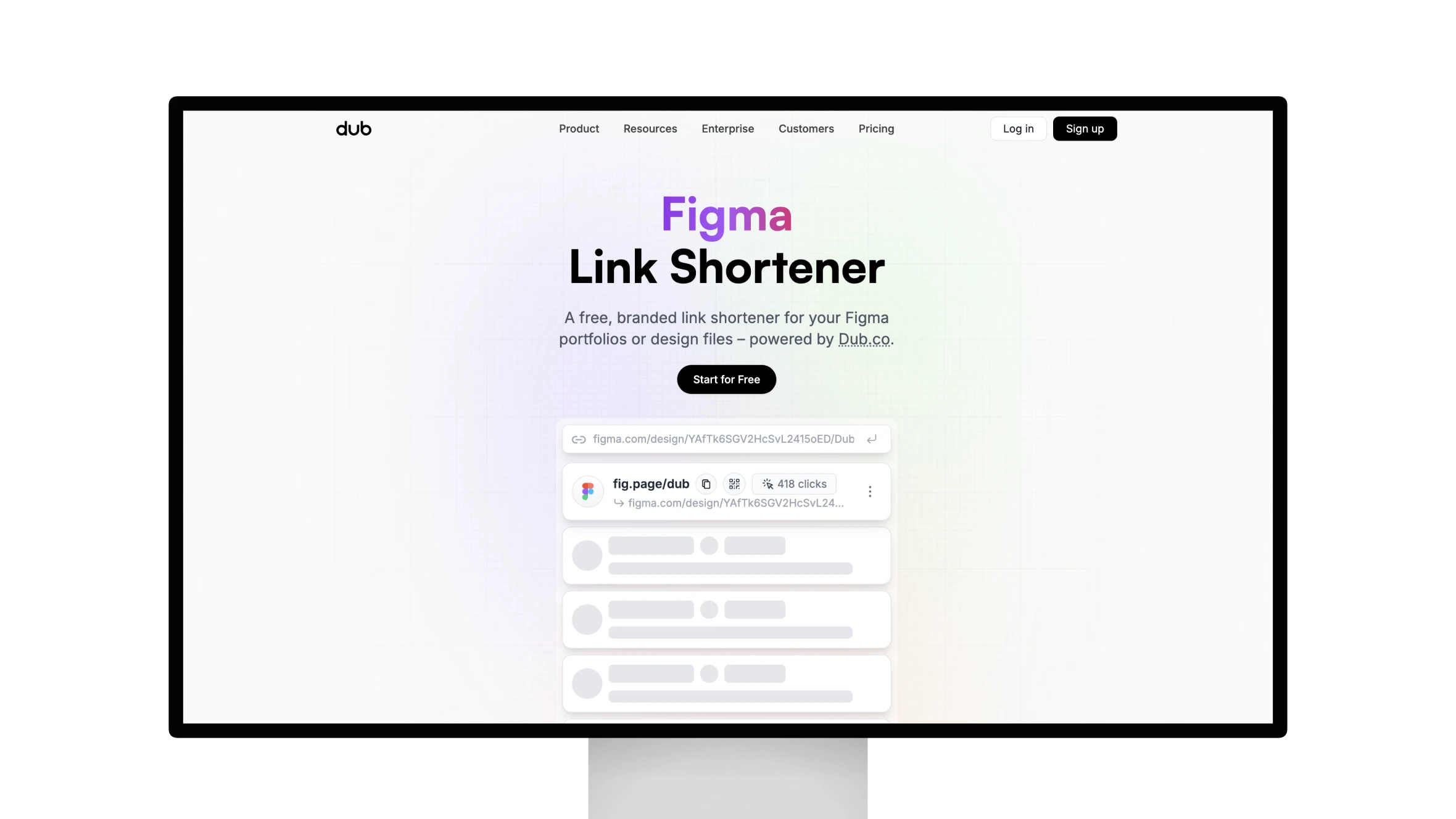 Figma Link Shortener website interface on monitor