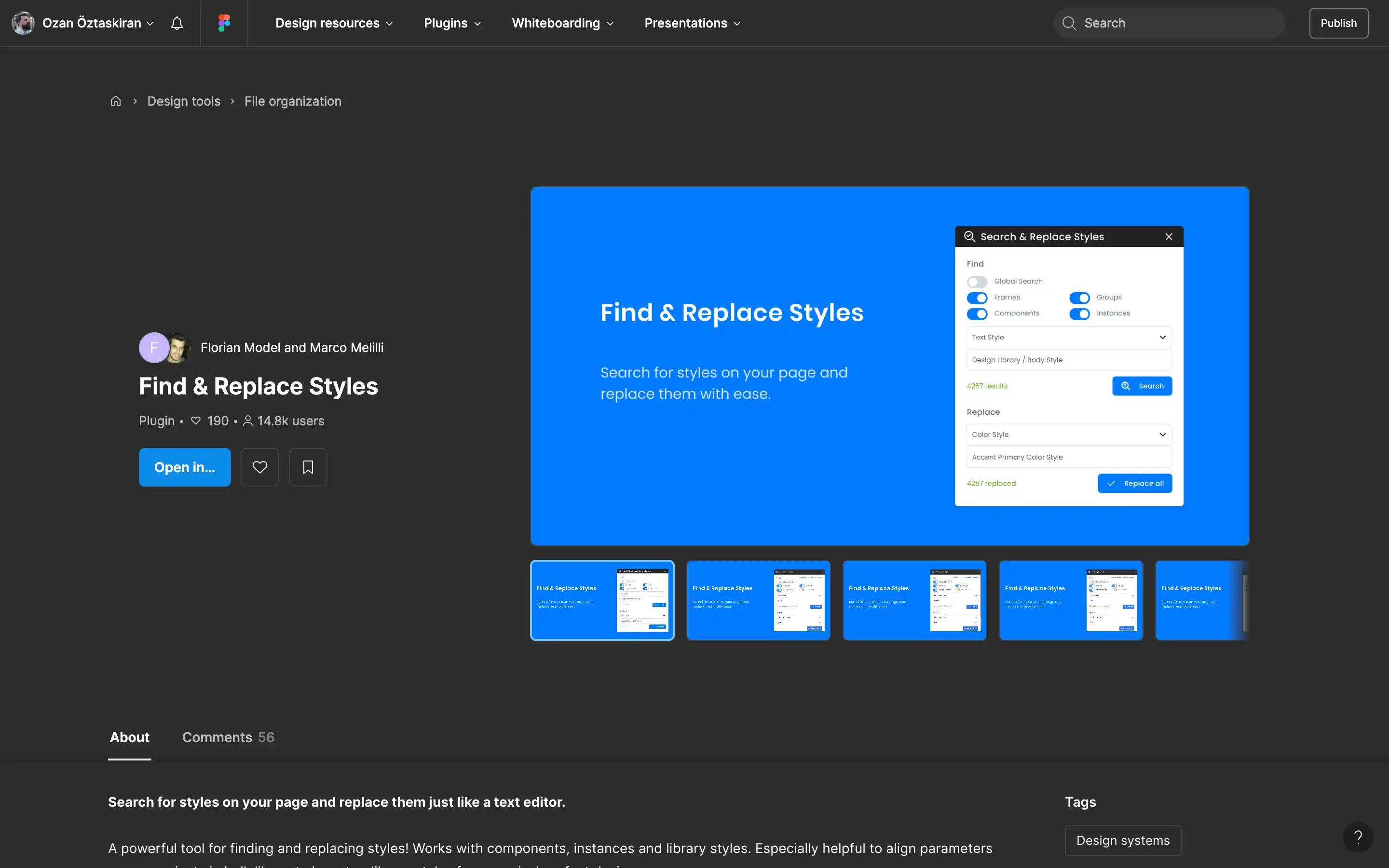 Screenshot of Find & Replace Styles plugin interface.