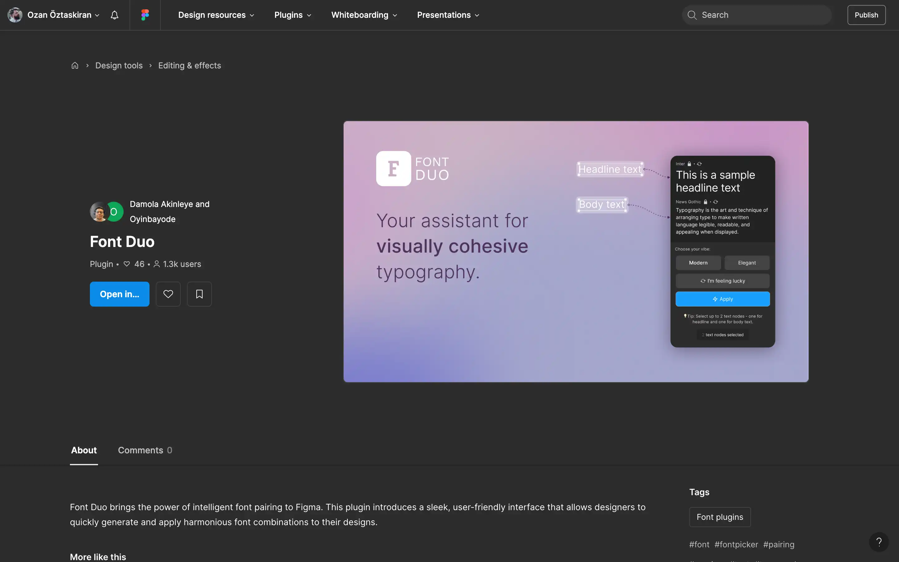 Font Duo plugin for typography design in Figma.