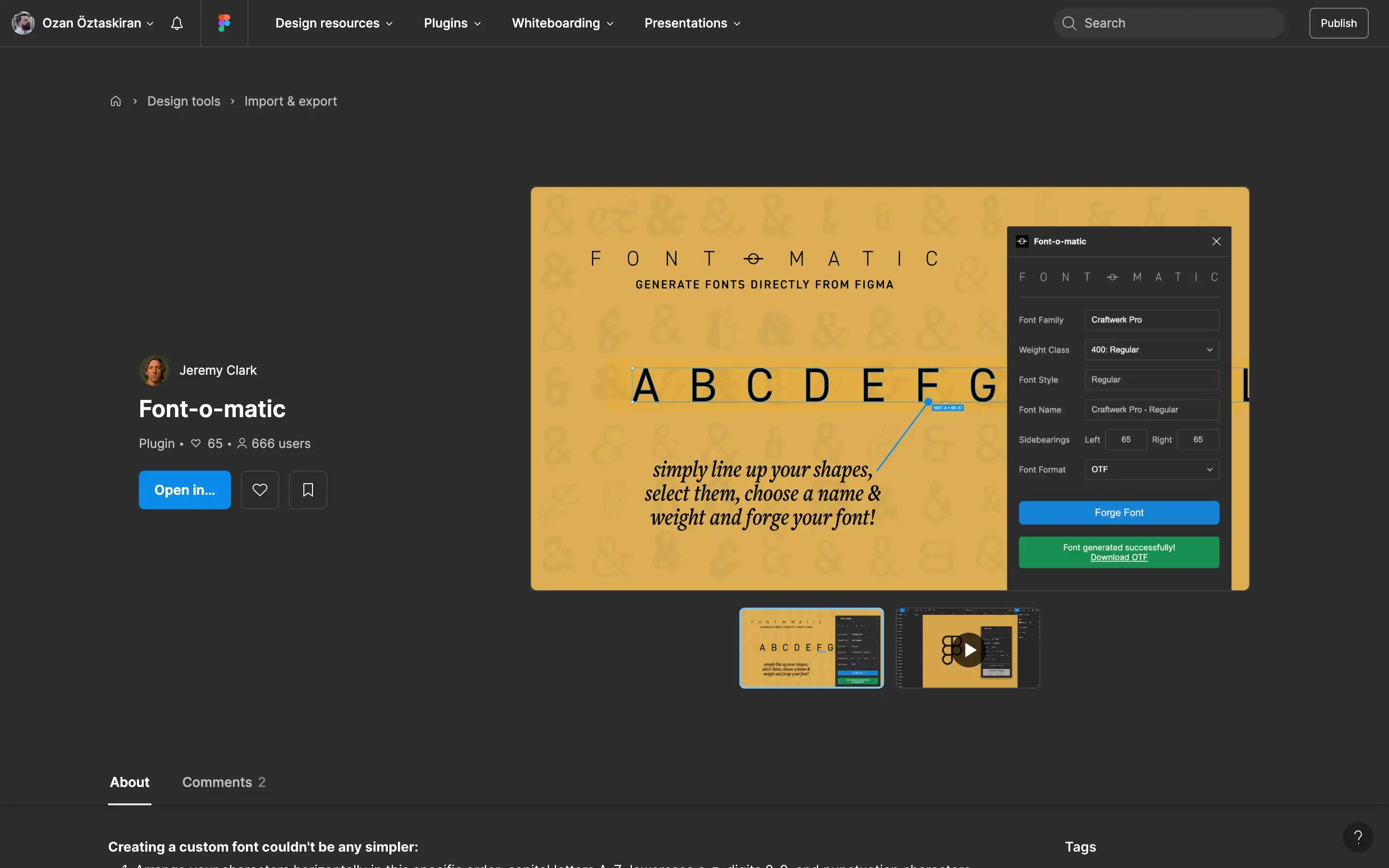 Font-o-matic plugin interface for creating fonts.