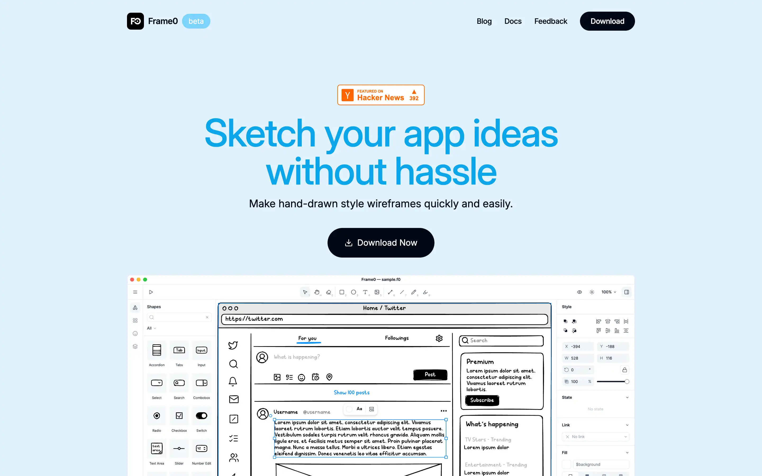 App wireframe tool for easy sketching.