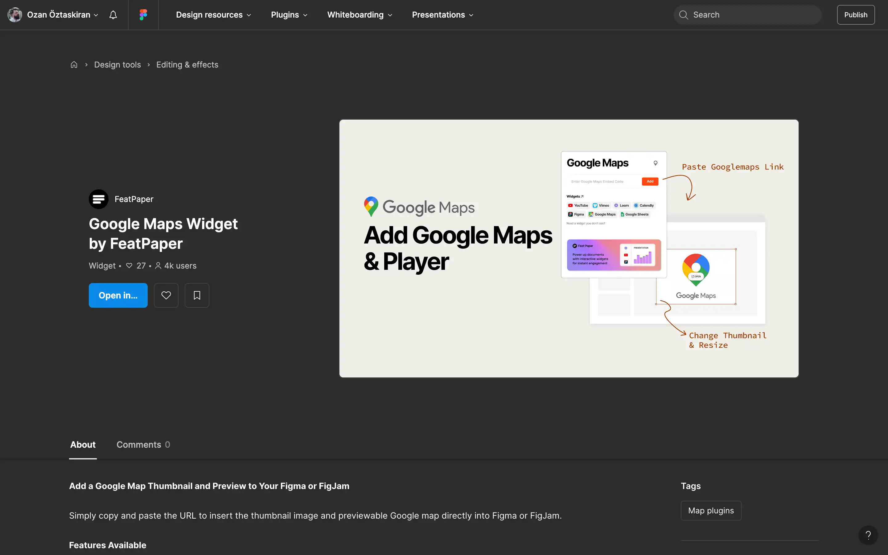 Google Maps widget for Figma integration