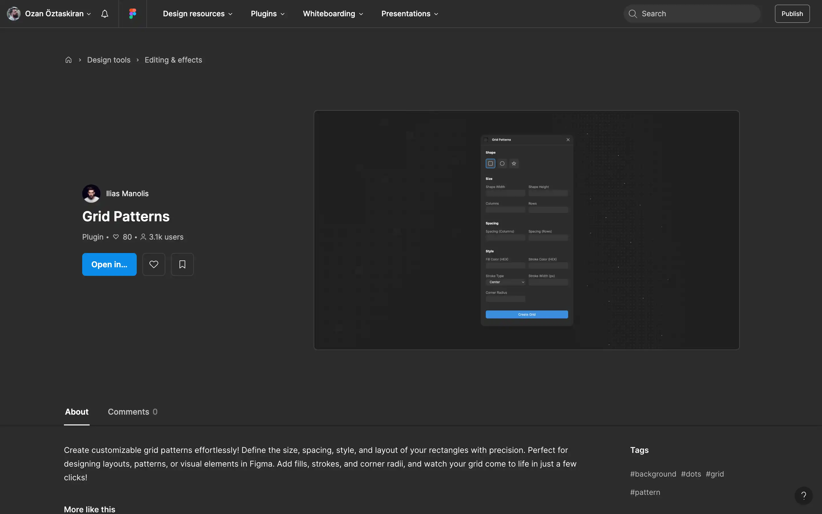 Figma plugin for customizable grid pattern creation.