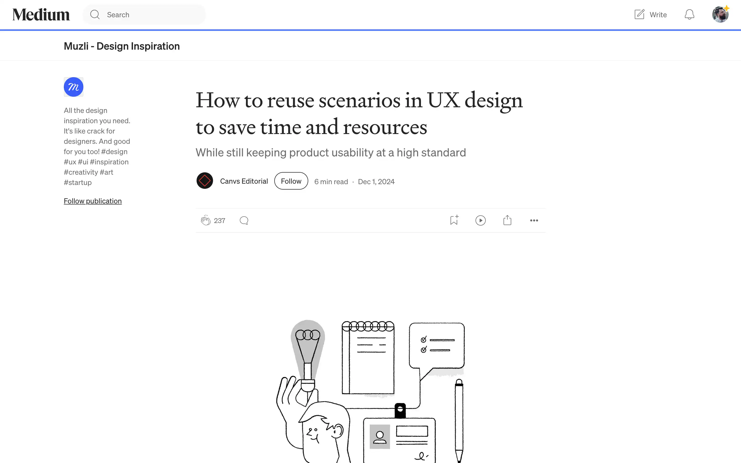 Illustration of UX design tools and elements.