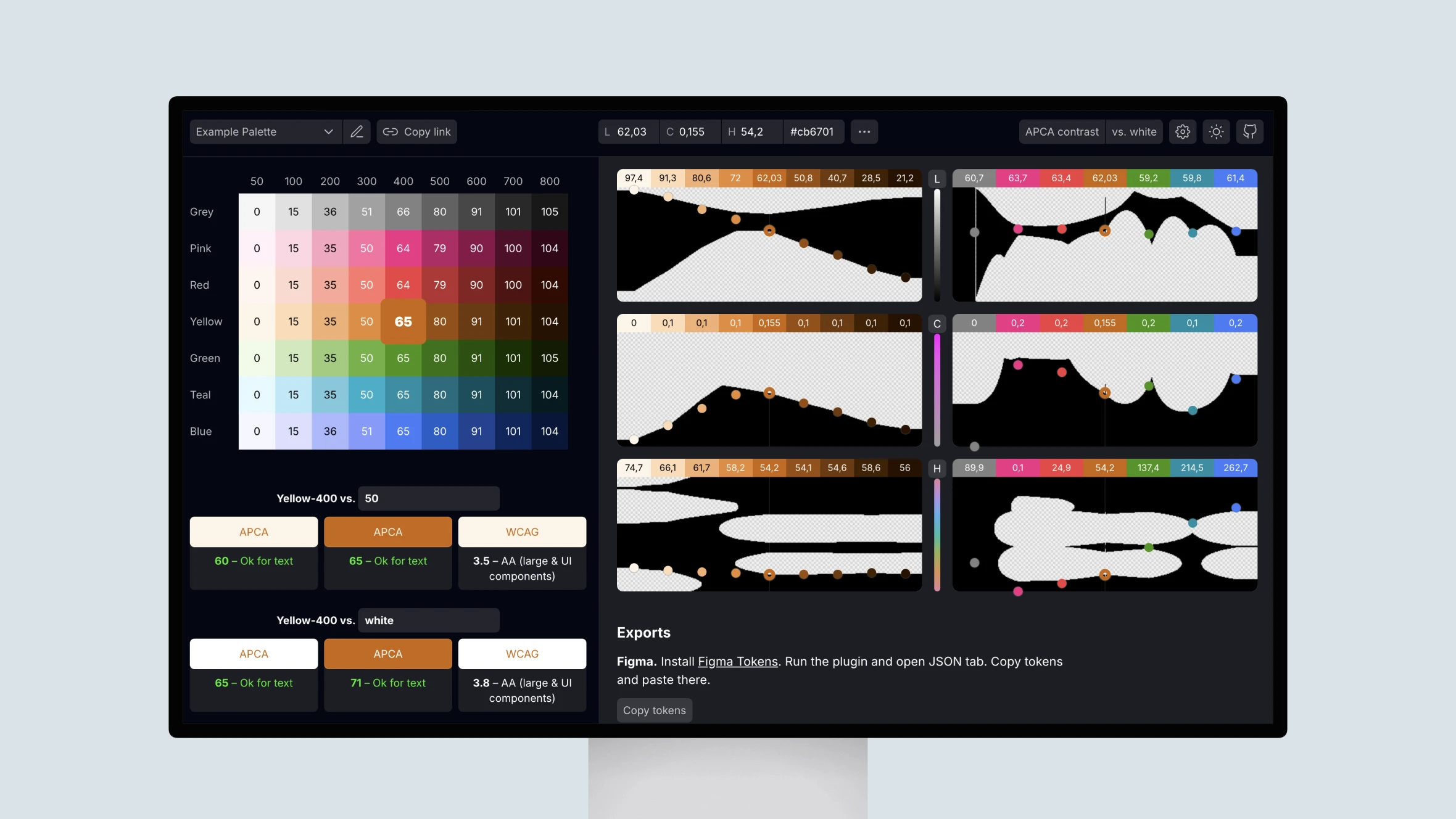 Screenshot of color contrast analysis tool interface