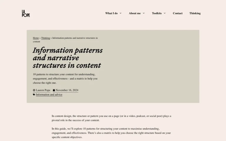 Information patterns and narrative structures in content