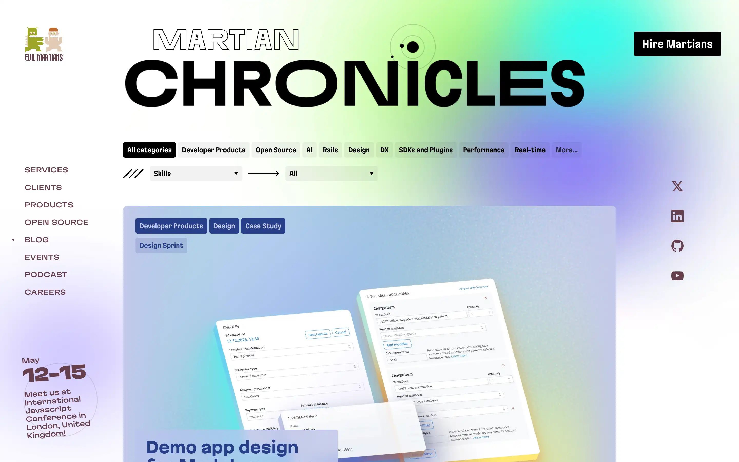 Martian Chronicles website homepage with menu and calendar