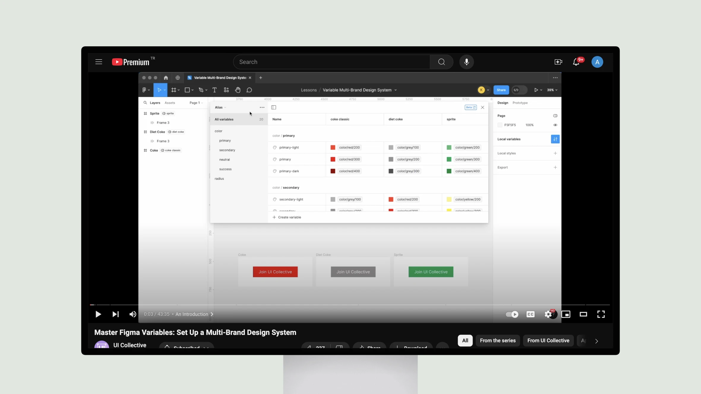 Figma interface showing variable multi-brand design system.