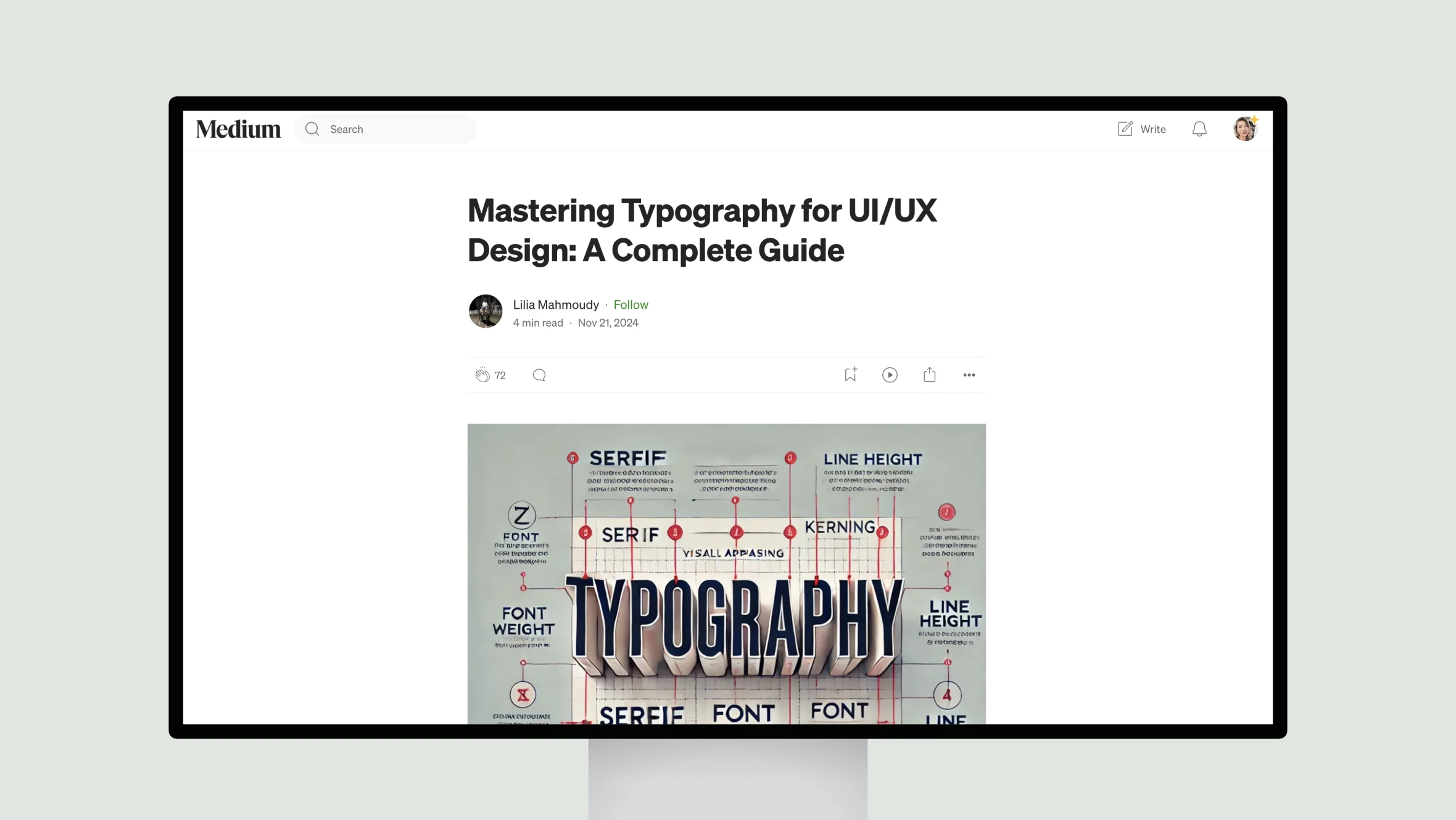 Medium article on typography for UI/UX design