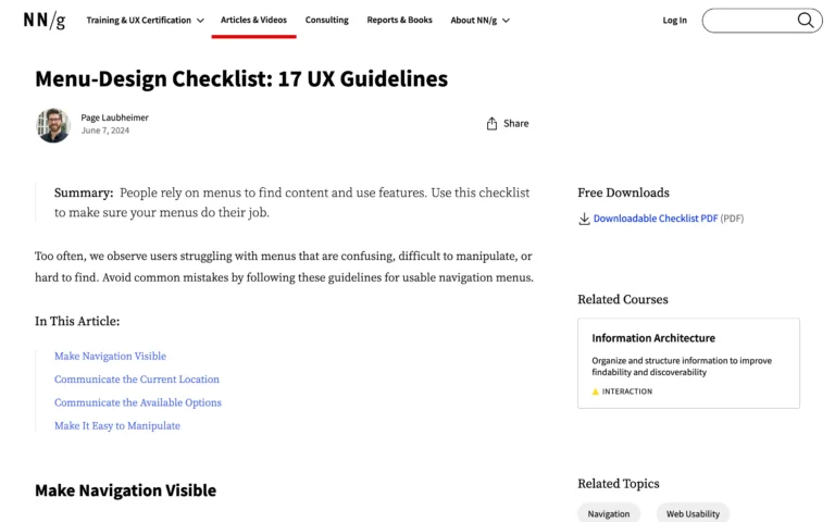 Menu-Design Checklist – 17 UX Guidelines