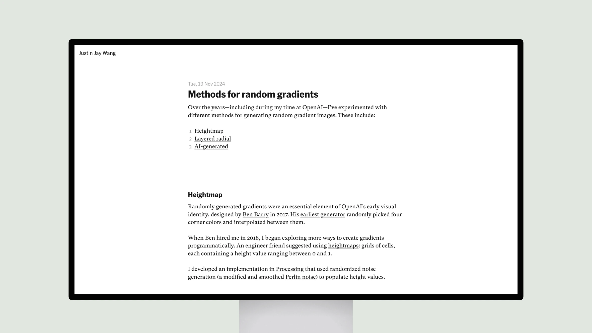 Computer monitor displaying article on gradient generation methods