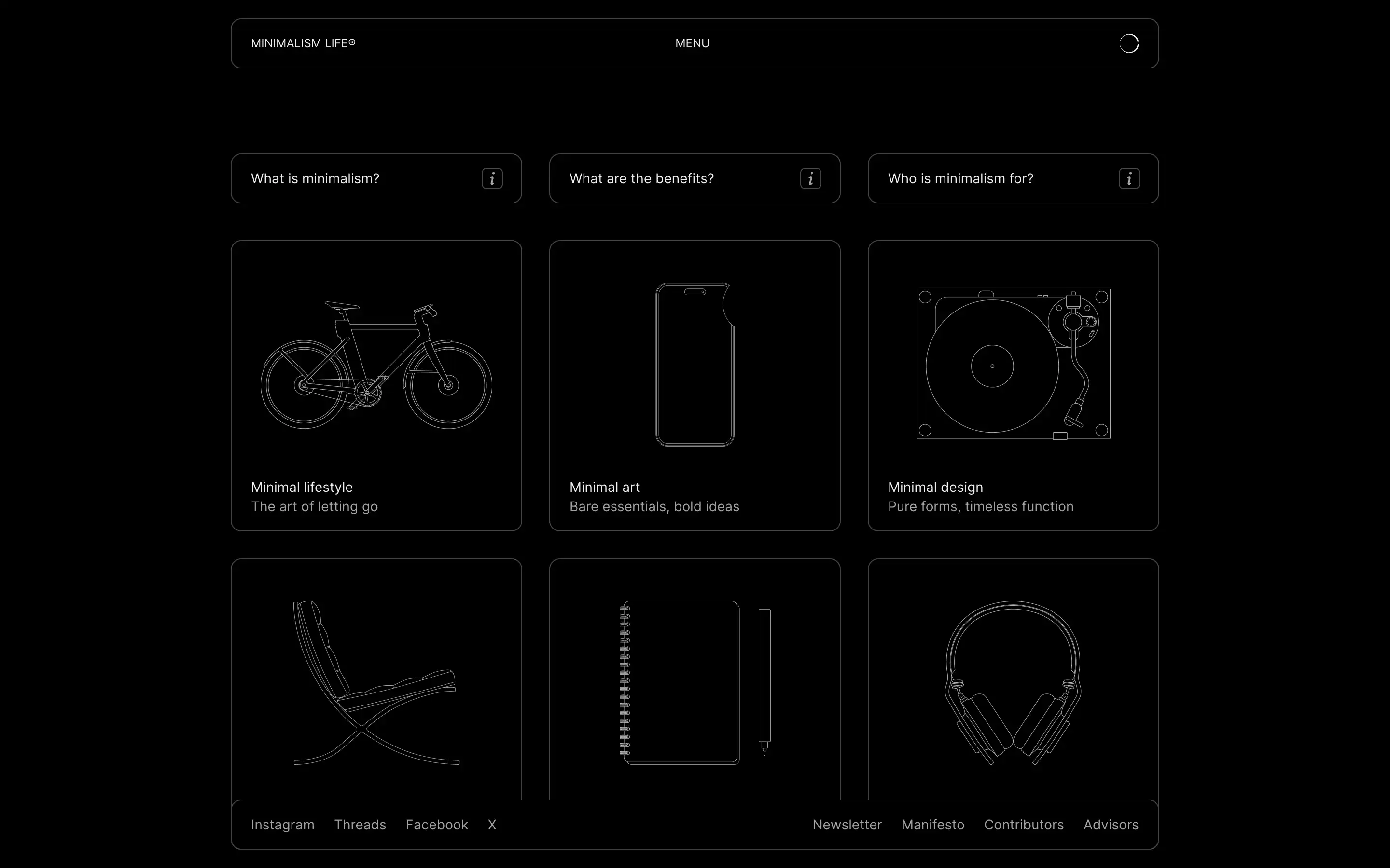 Minimalist lifestyle and design website interface