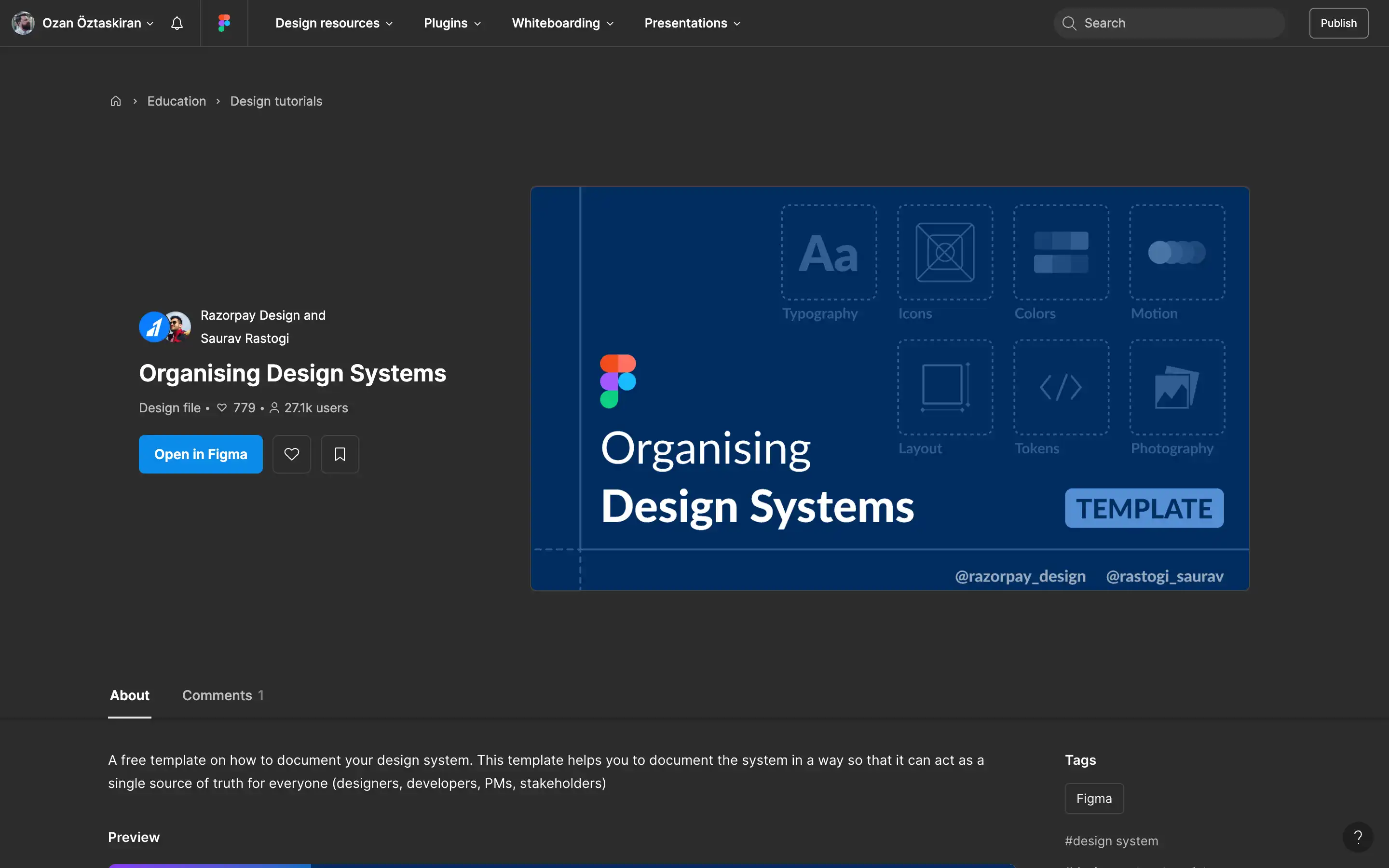 Figma template for organizing design systems