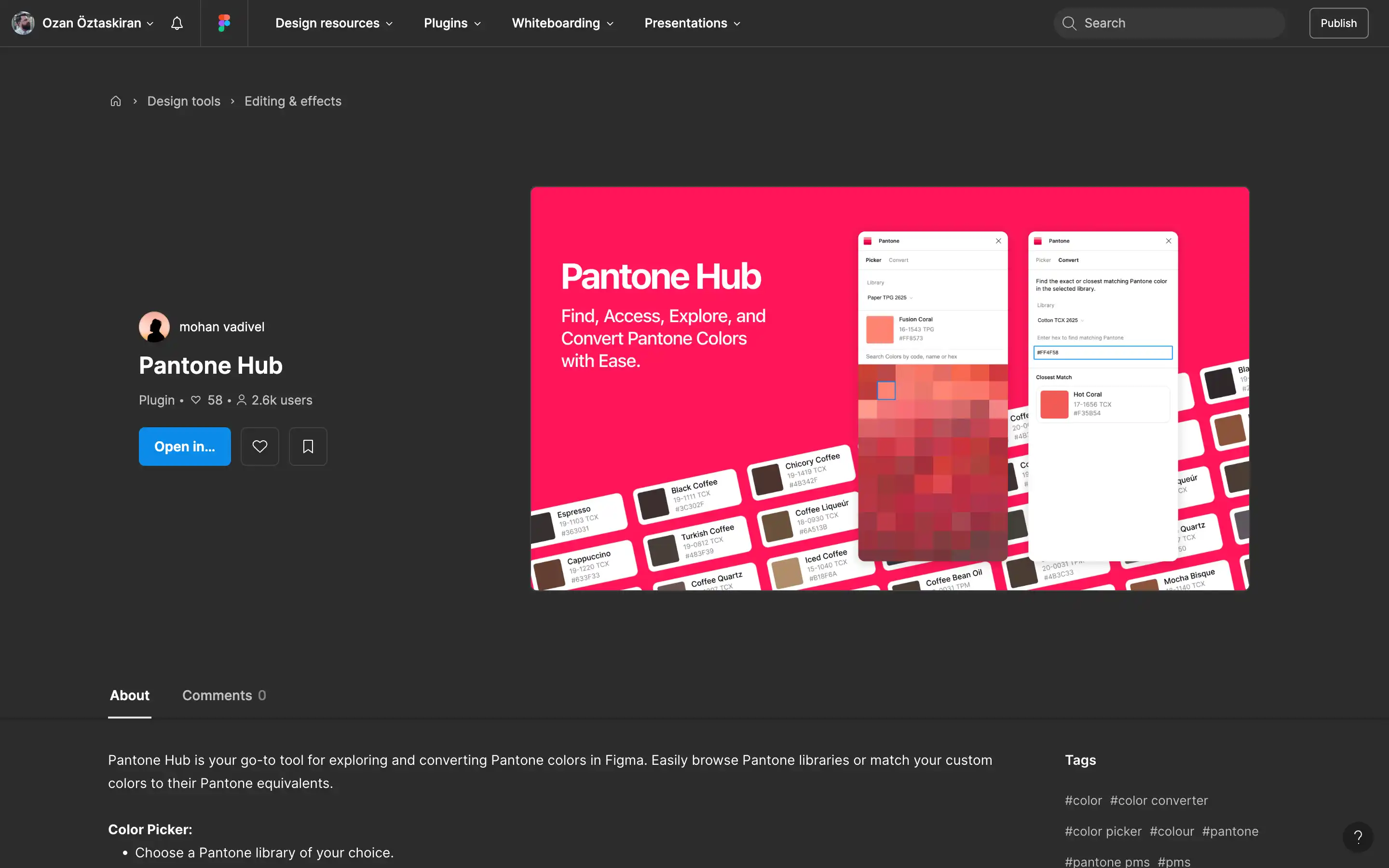 Pantone Hub plugin interface for color conversion in Figma.