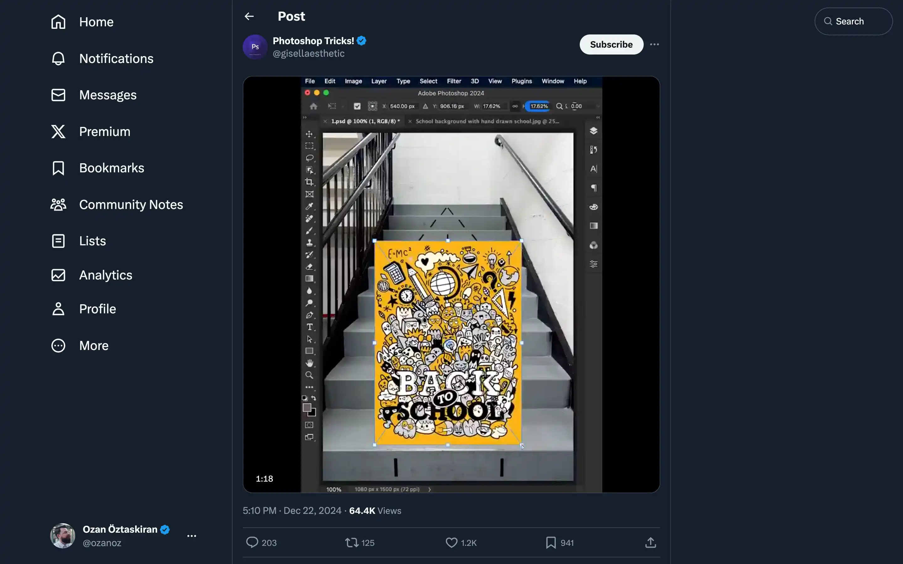 Photoshop edited 'Back to School' poster on stairs.