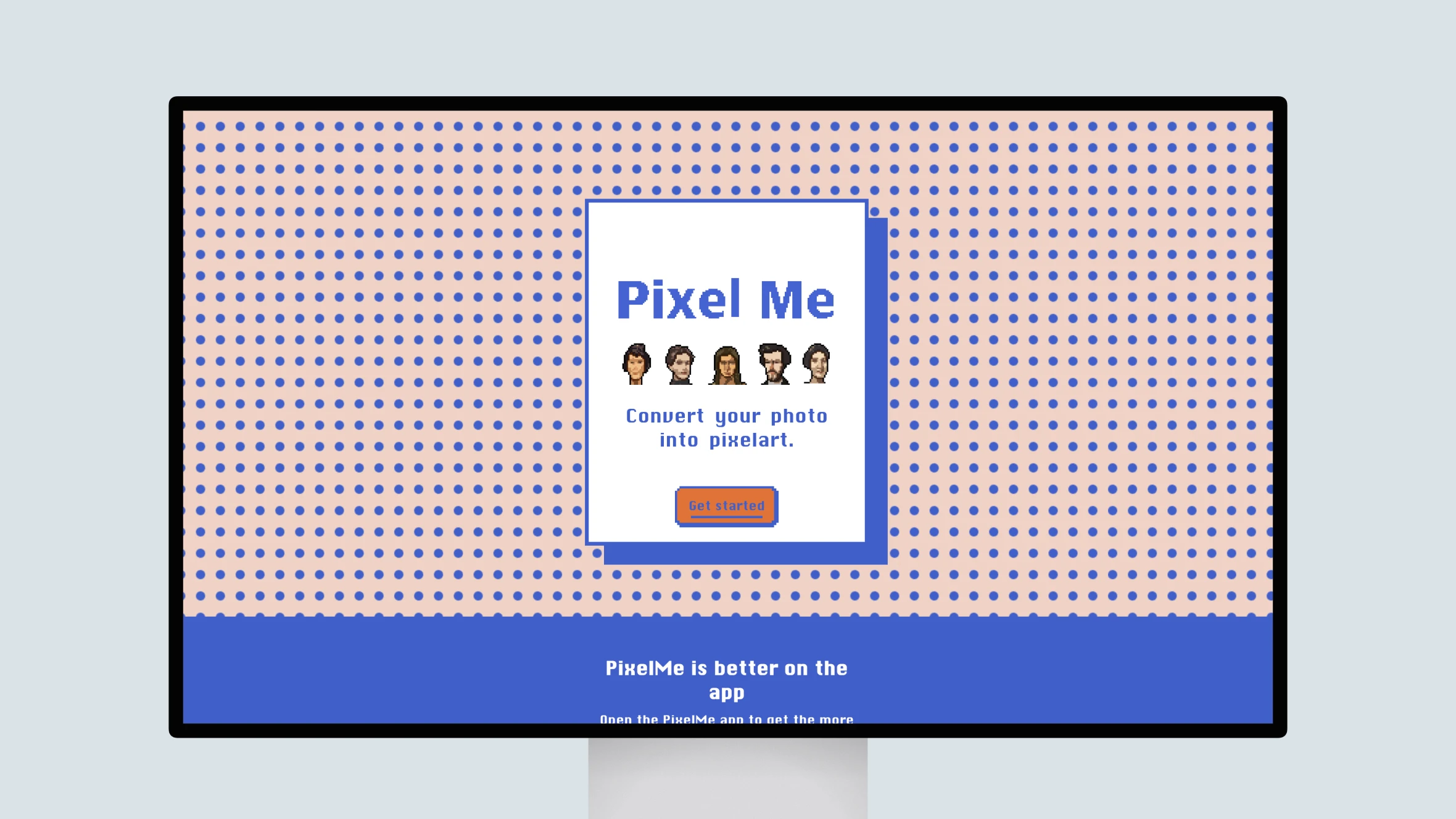 Website advert for Pixel Me photo-to-pixelart converter.