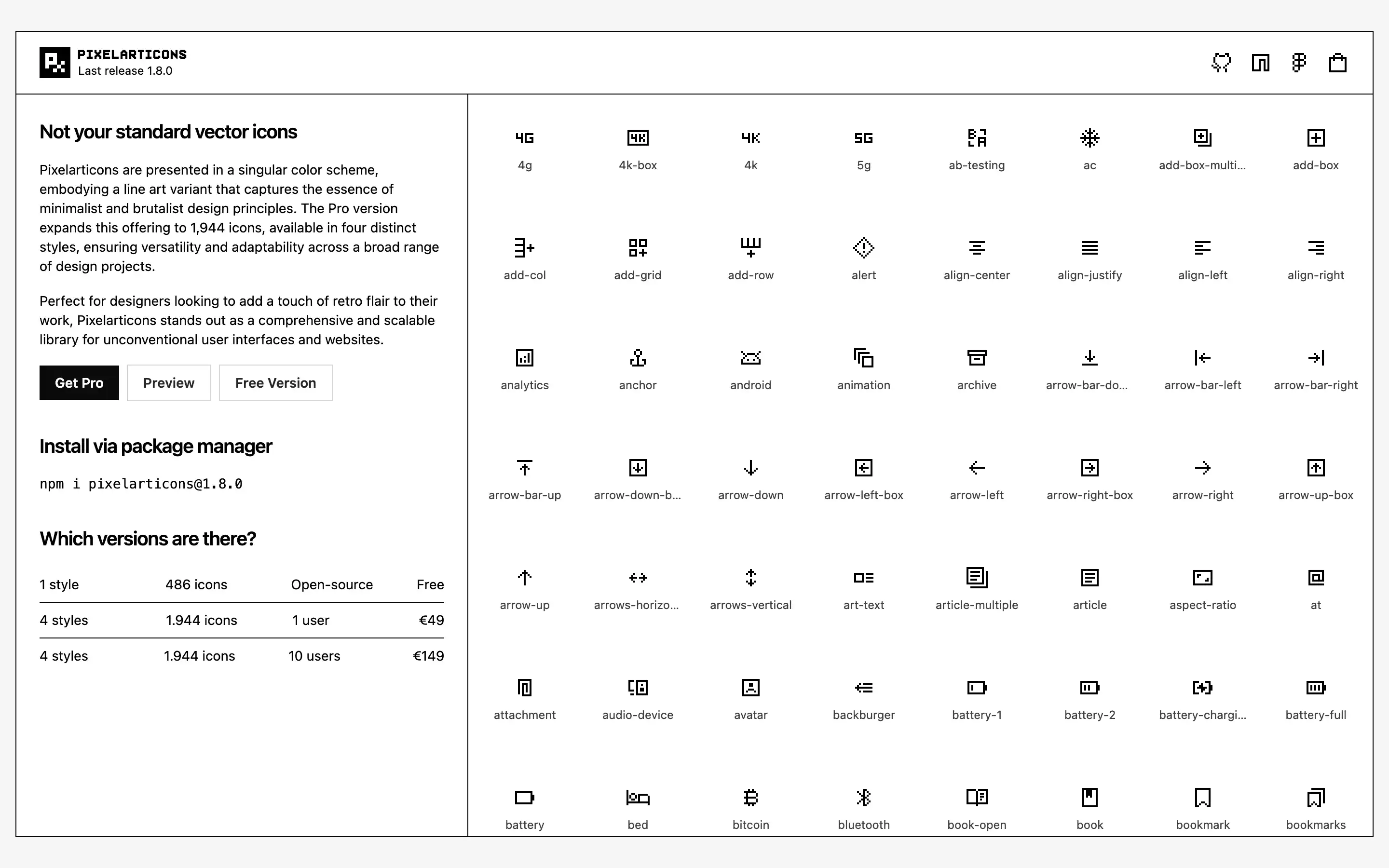Pixelarticons library features diverse, minimalist vector icons.