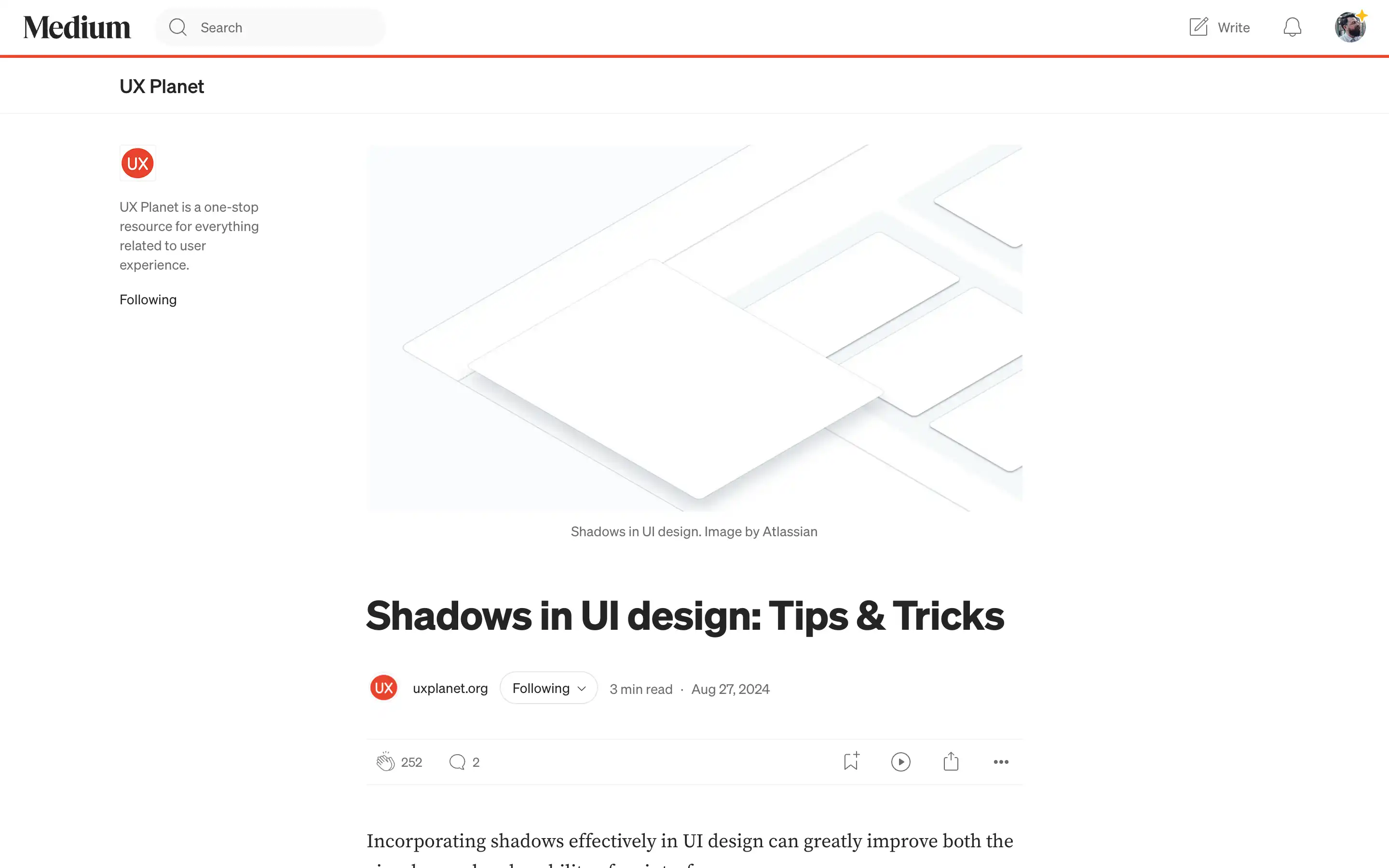 UI design article on shadows for better UX.