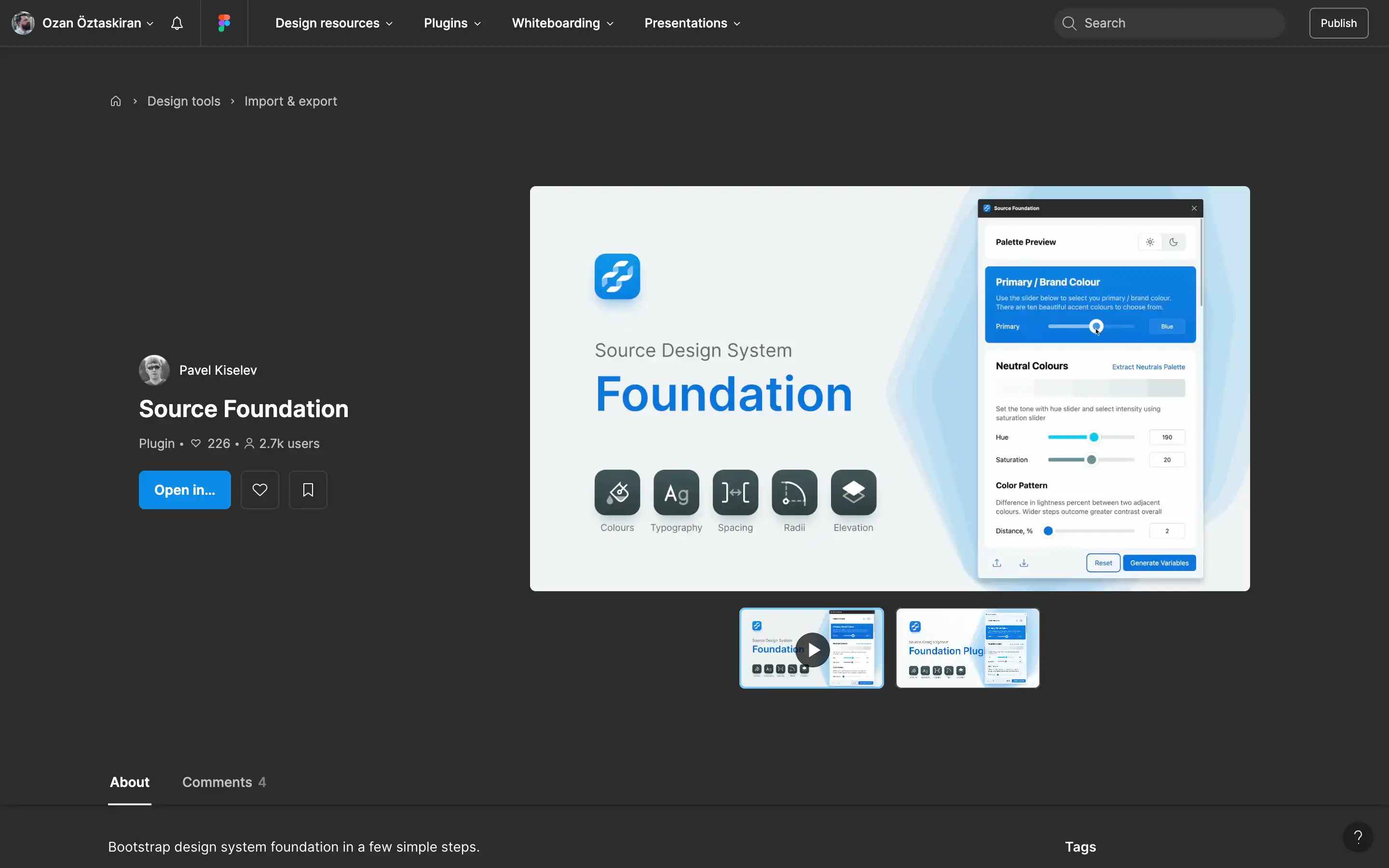 Figma Source Foundation design system plugin interface.