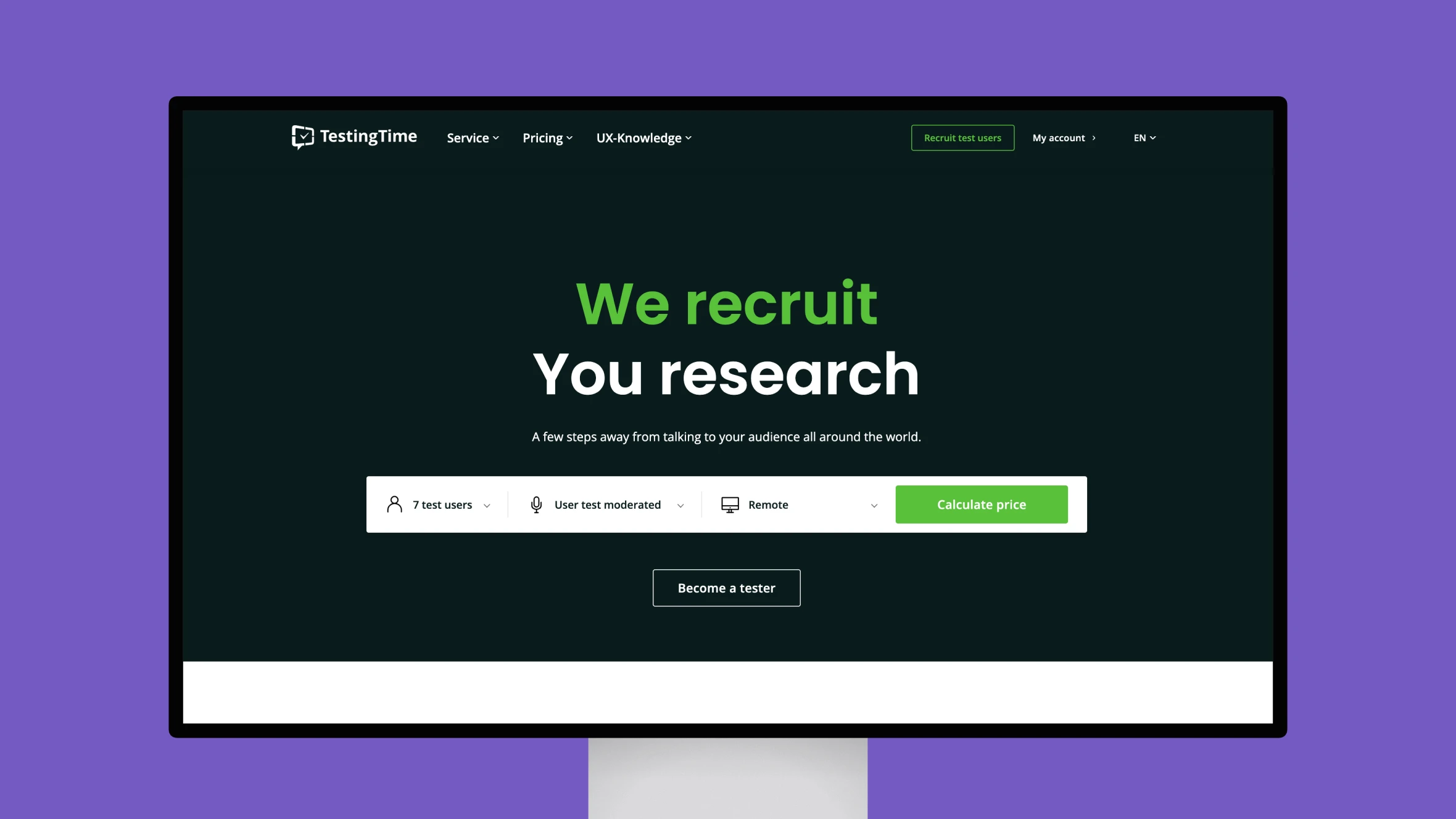 TestingTime website interface recruiting test users