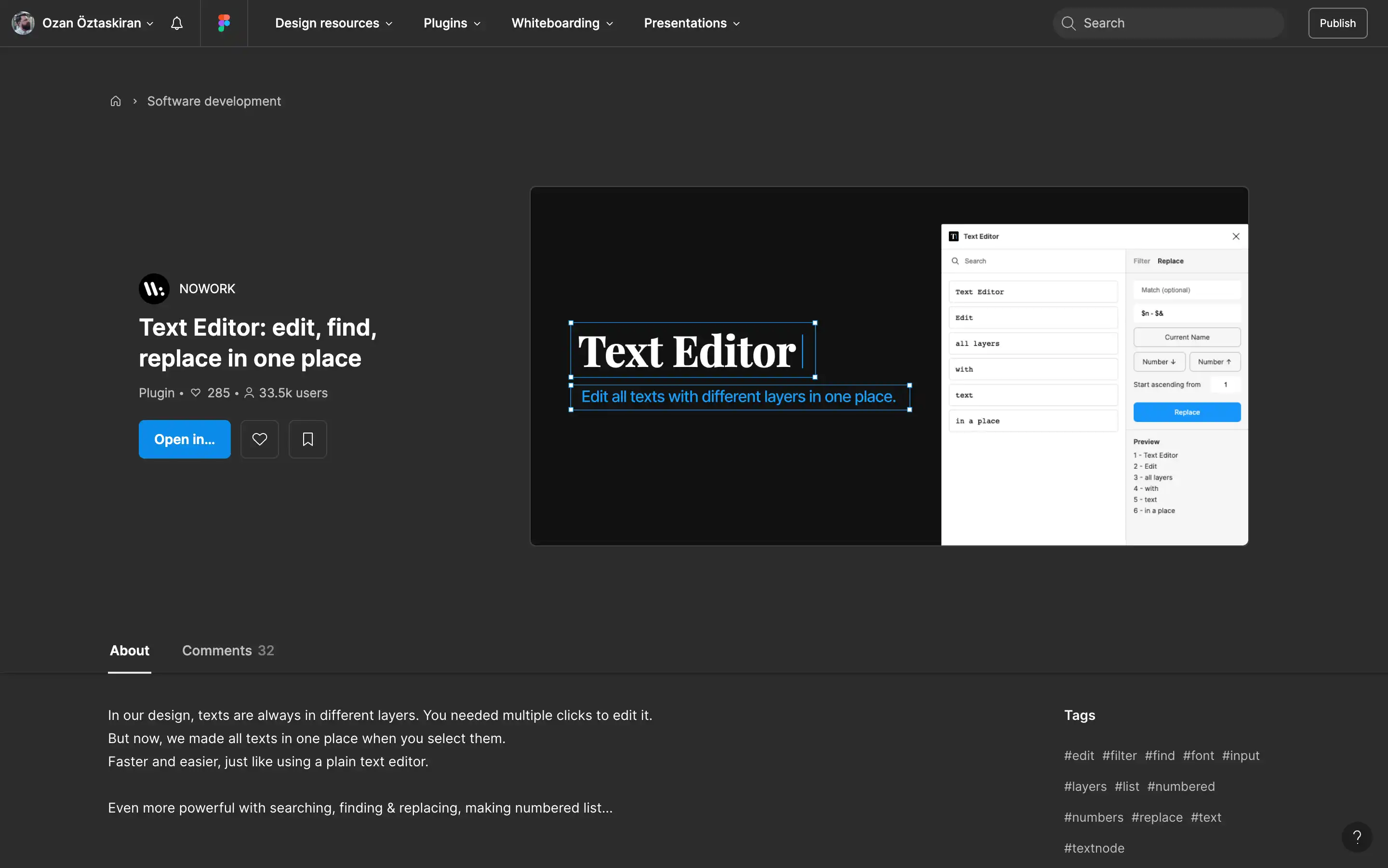 Text Editor plugin interface for editing layers.