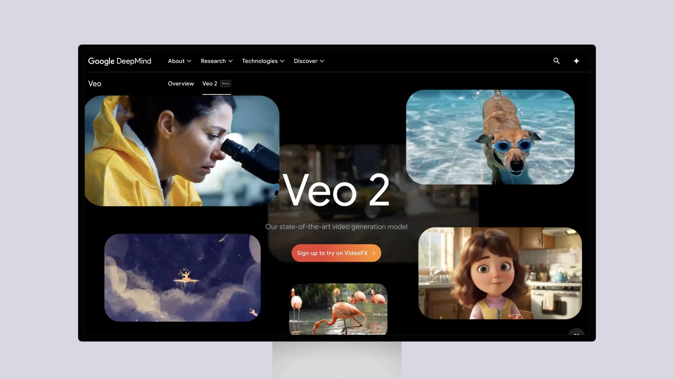 Screenshot of DeepMind's Veo 2 video generation model webpage