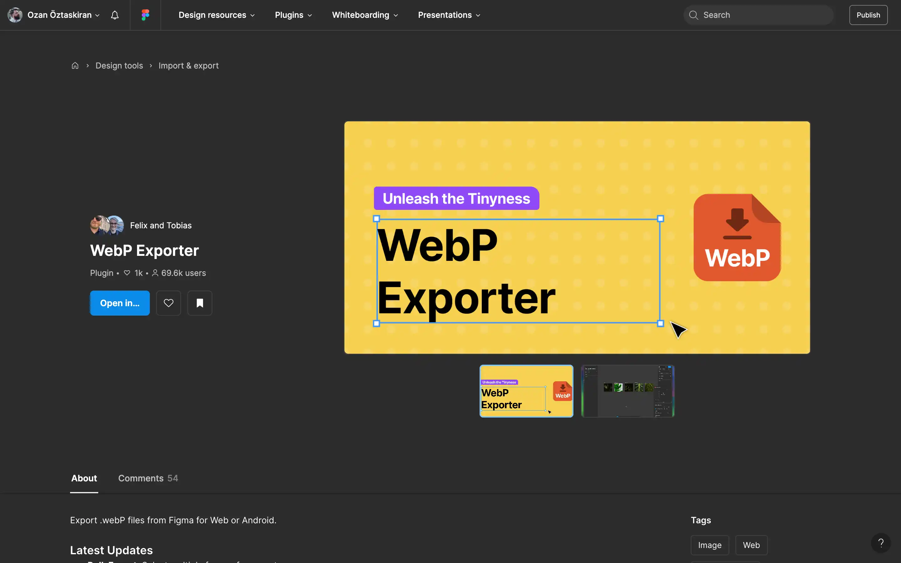 WebP Exporter plugin interface screenshot in Figma