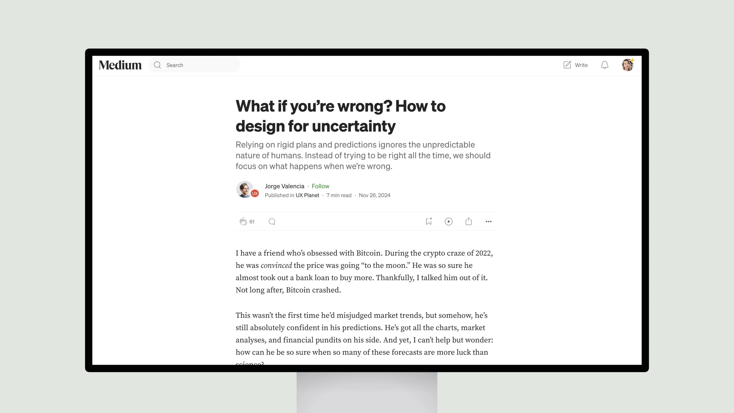 Screenshot of a Medium article on uncertainty design