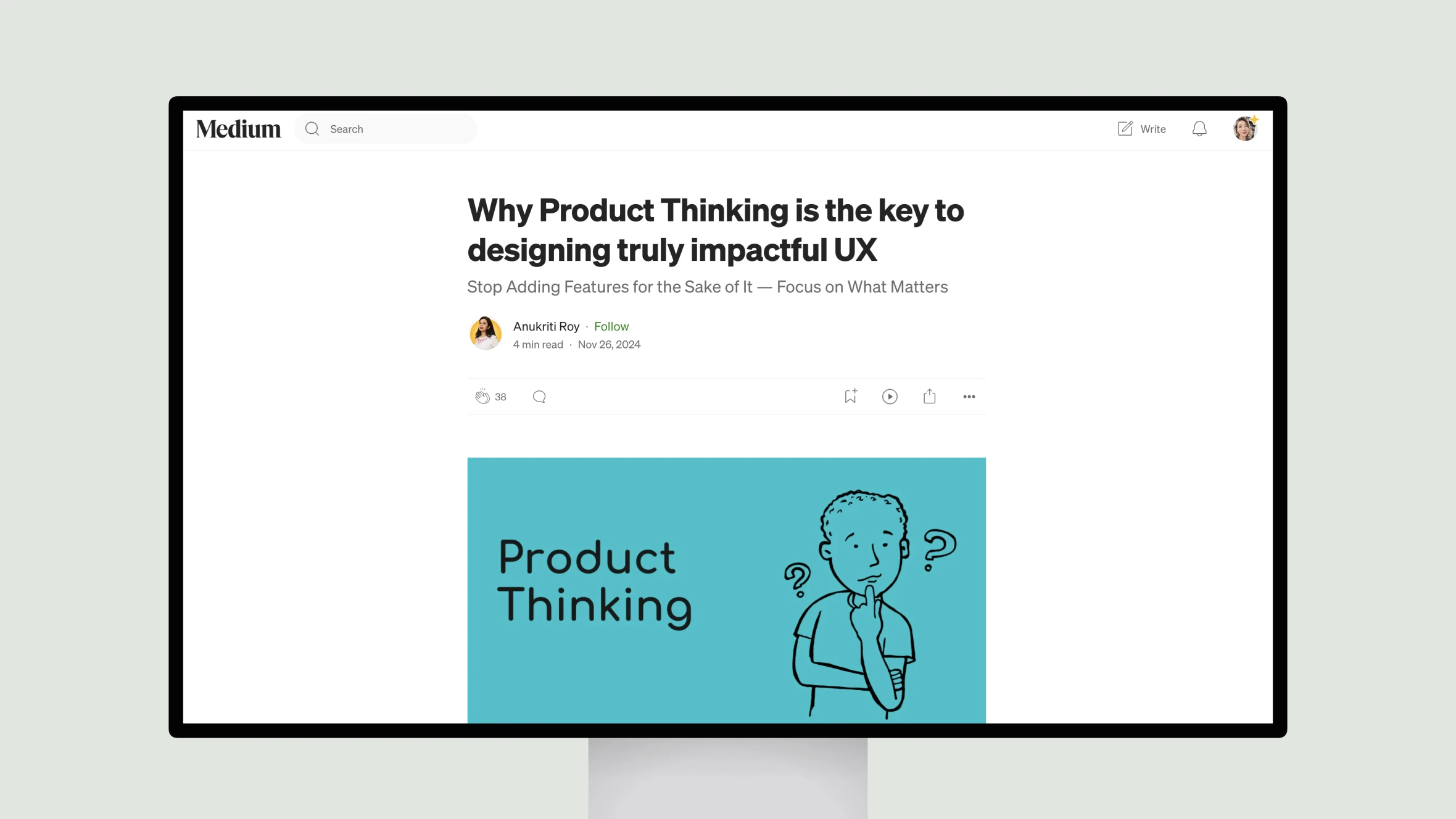 Medium article on UX design impact using product thinking