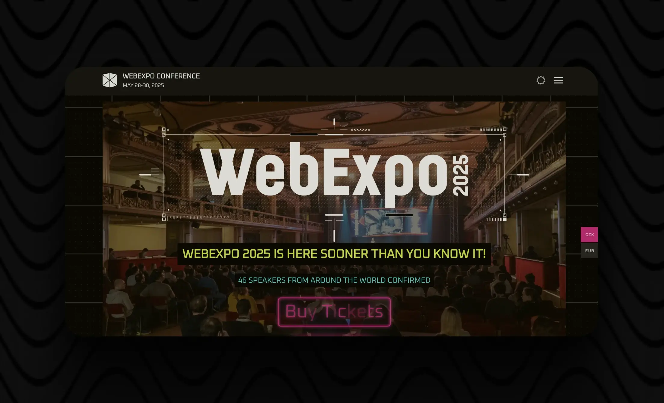 WebExpo 2025 conference advertisement with attendees