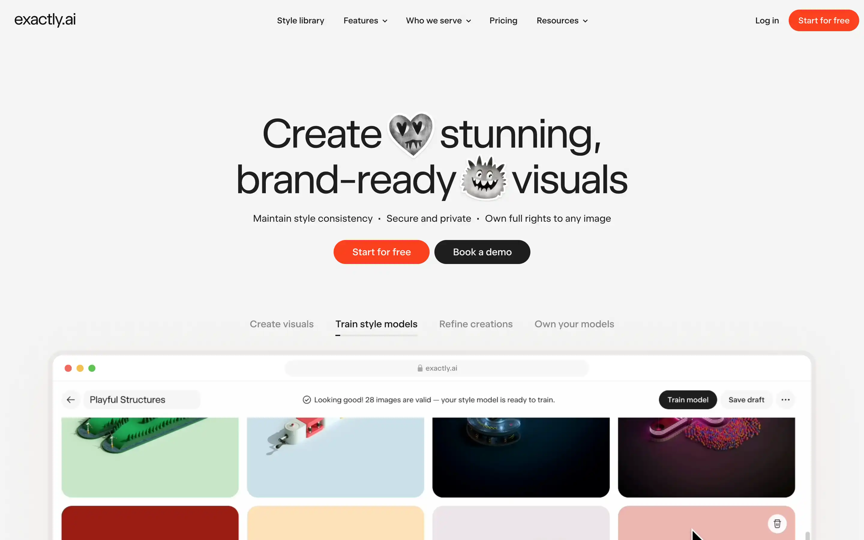 Exactly.ai homepage for creating brand visuals