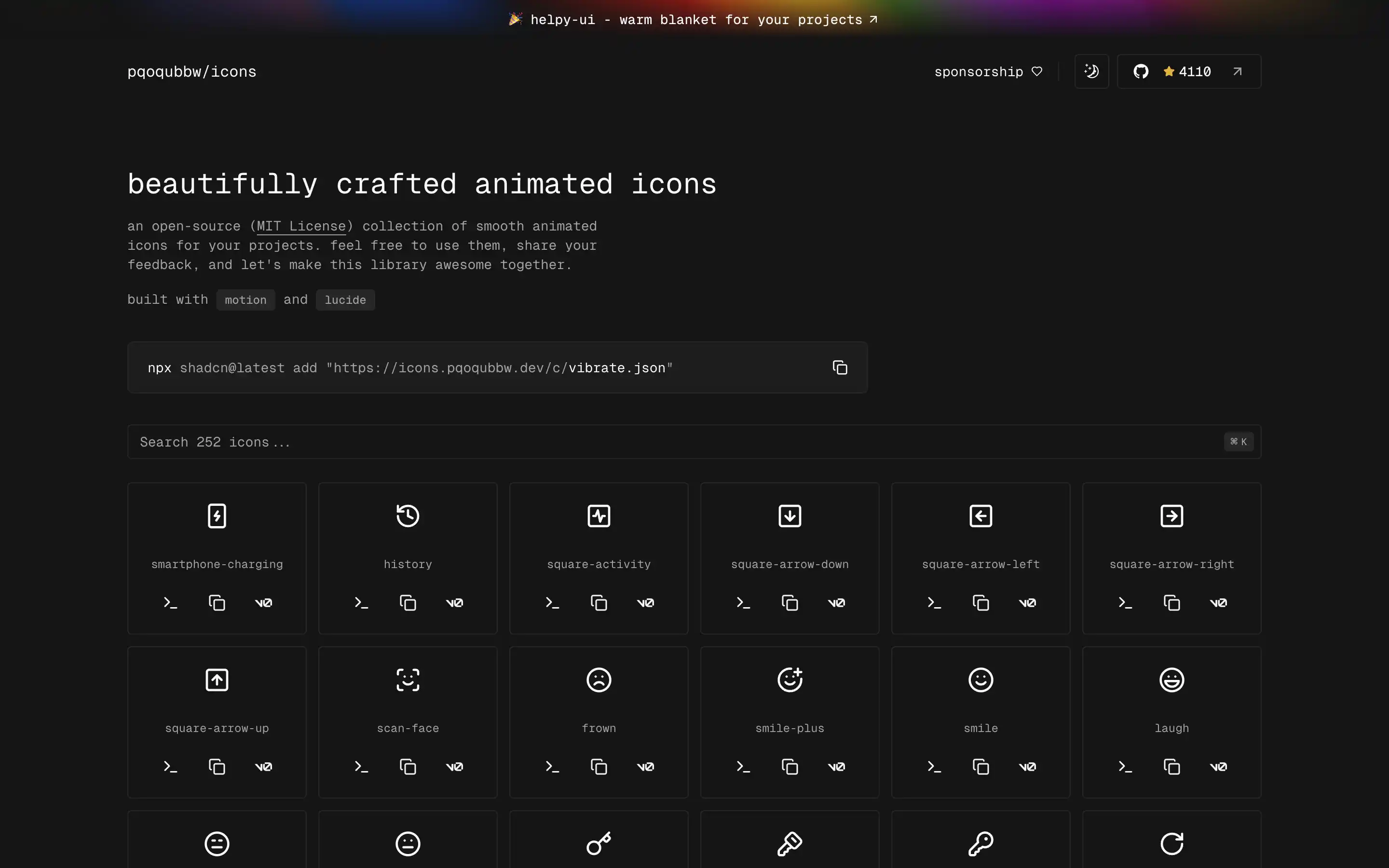 Open-source animated icons library for projects.