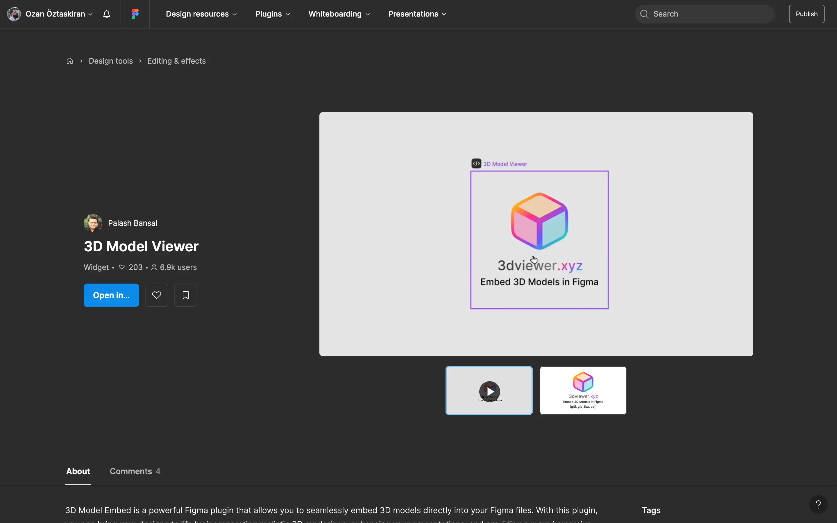 3D Model Viewer plugin for Figma interface demo