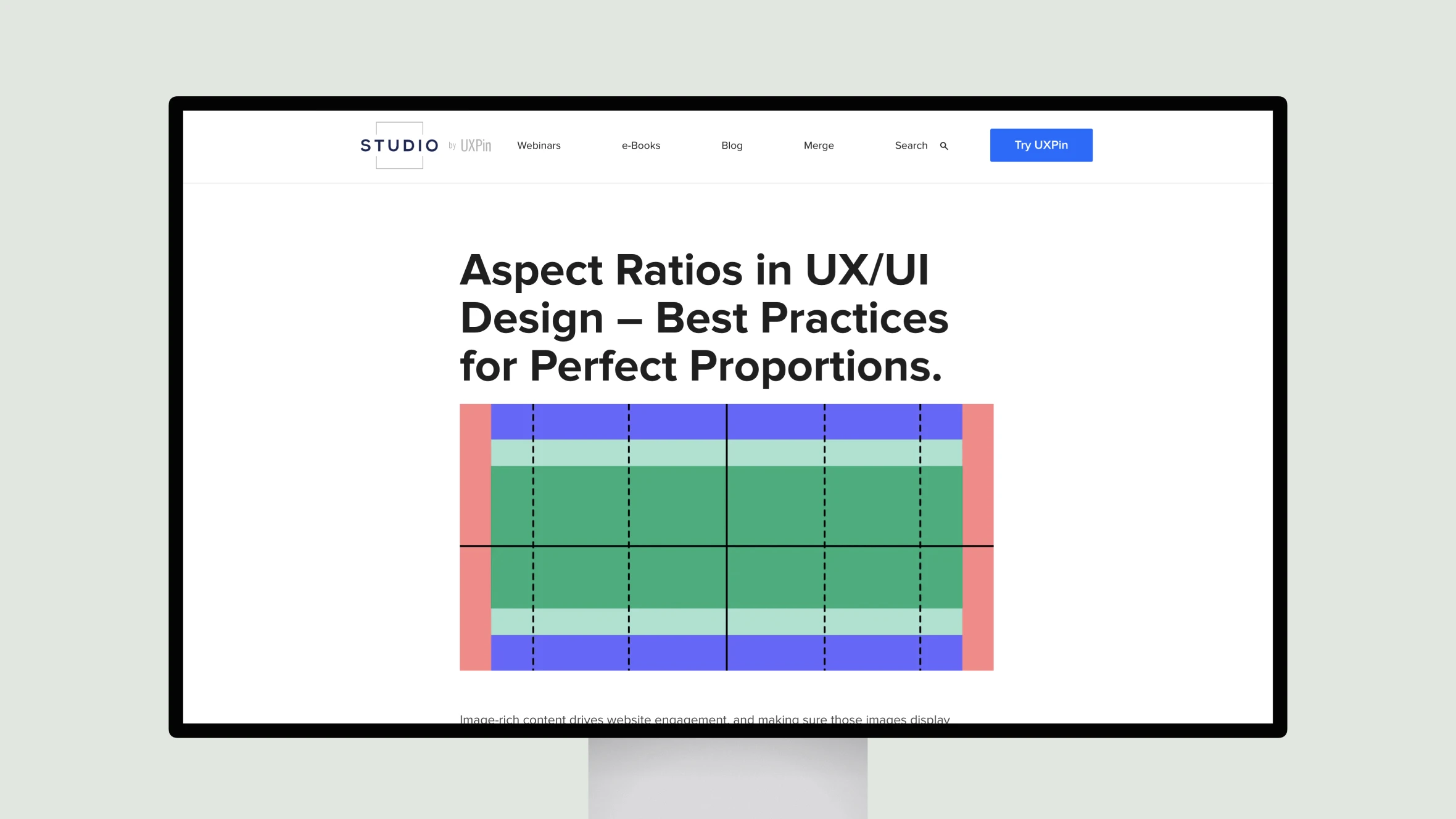 Webpage showing UX/UI design aspect ratios