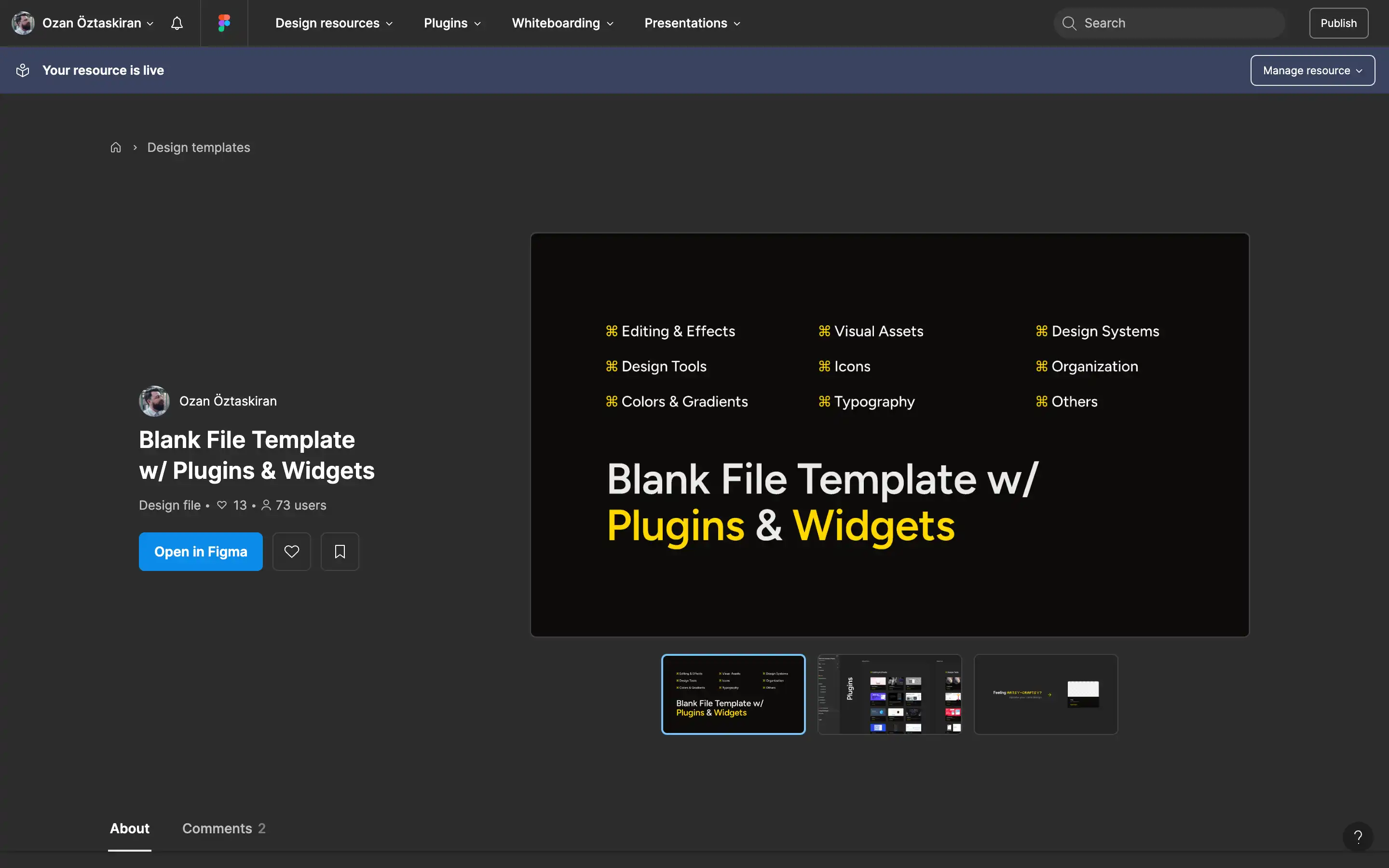 Blank Figma template with plugins and widgets overview.