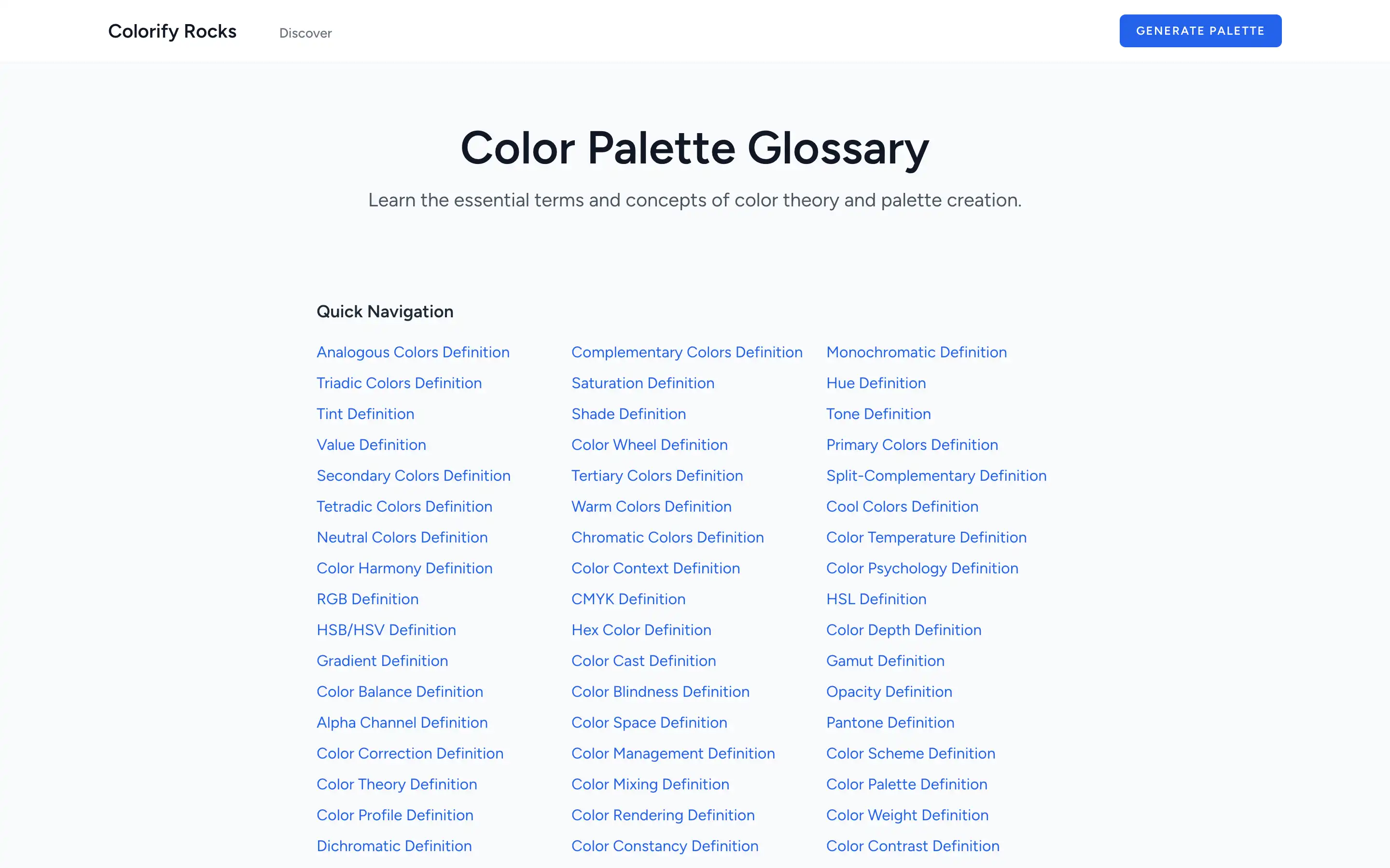 Color palette glossary with definitions and concepts.