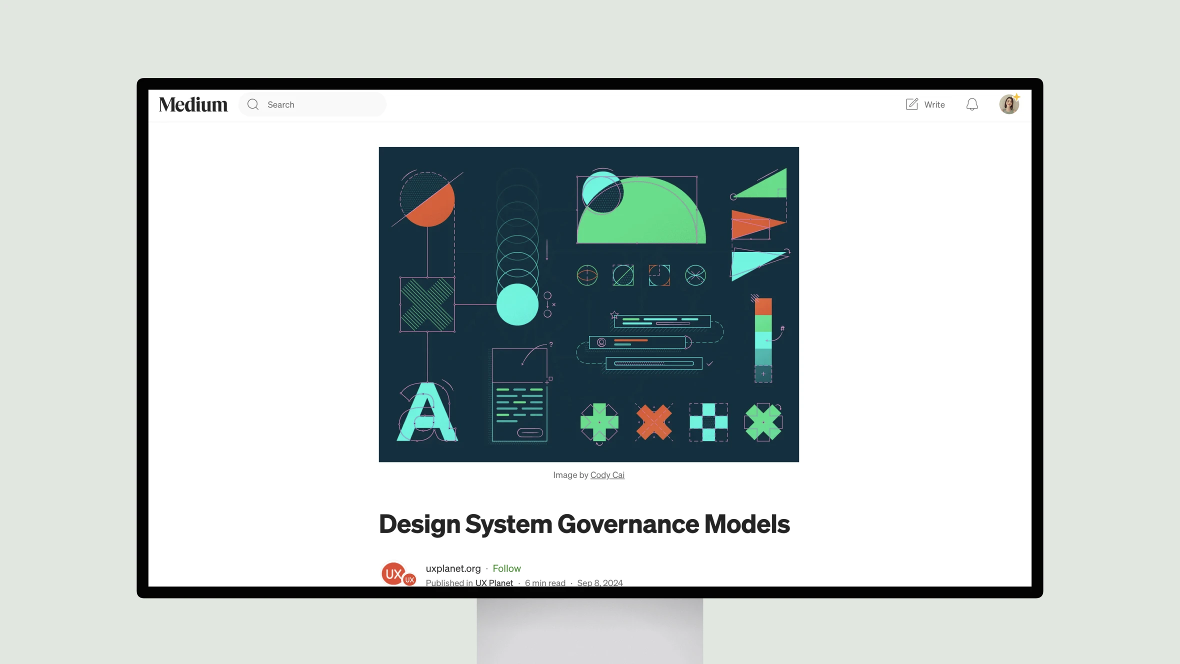 Design system governance models graphic on Medium website.