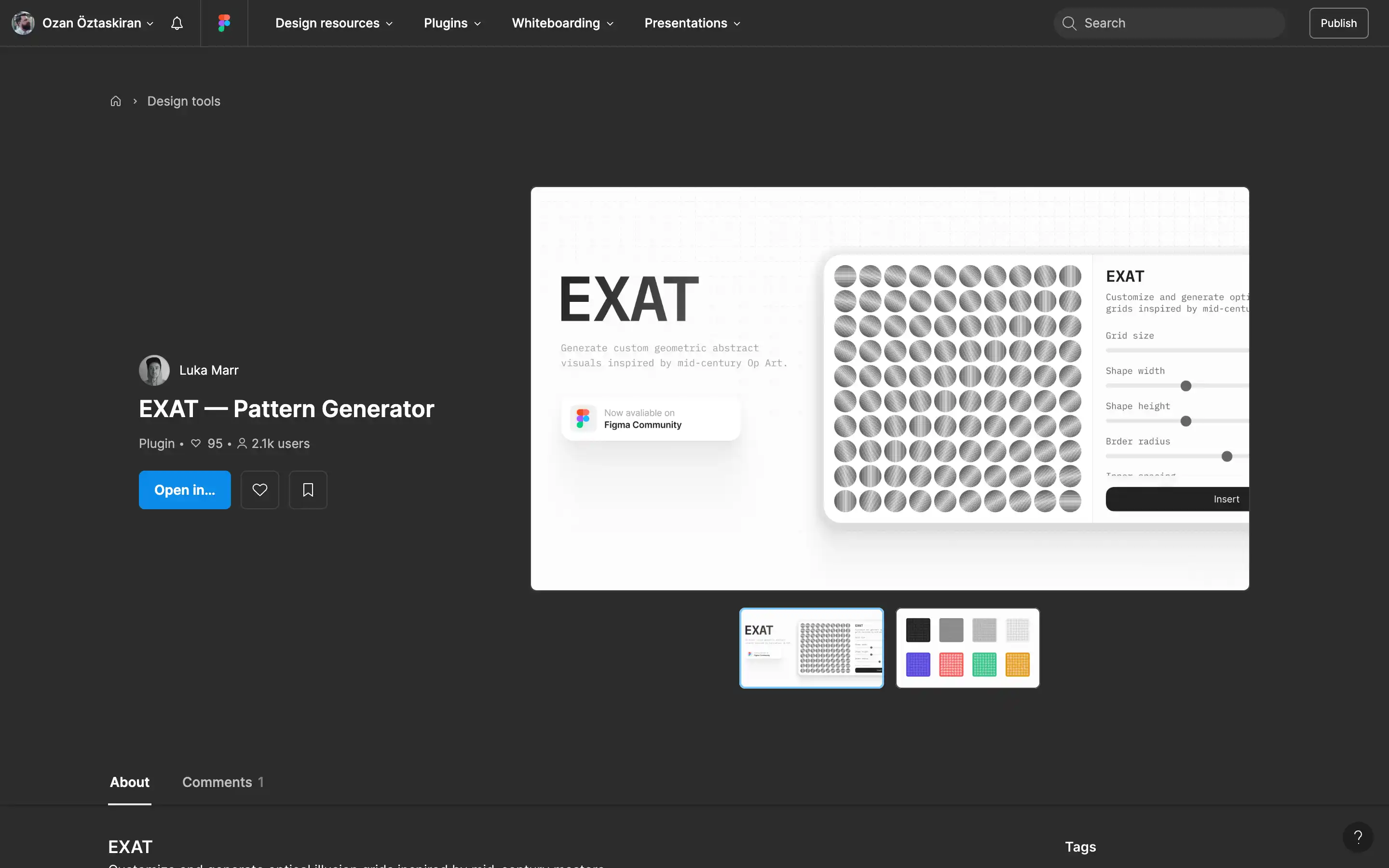 EXAT pattern generator interface on Figma