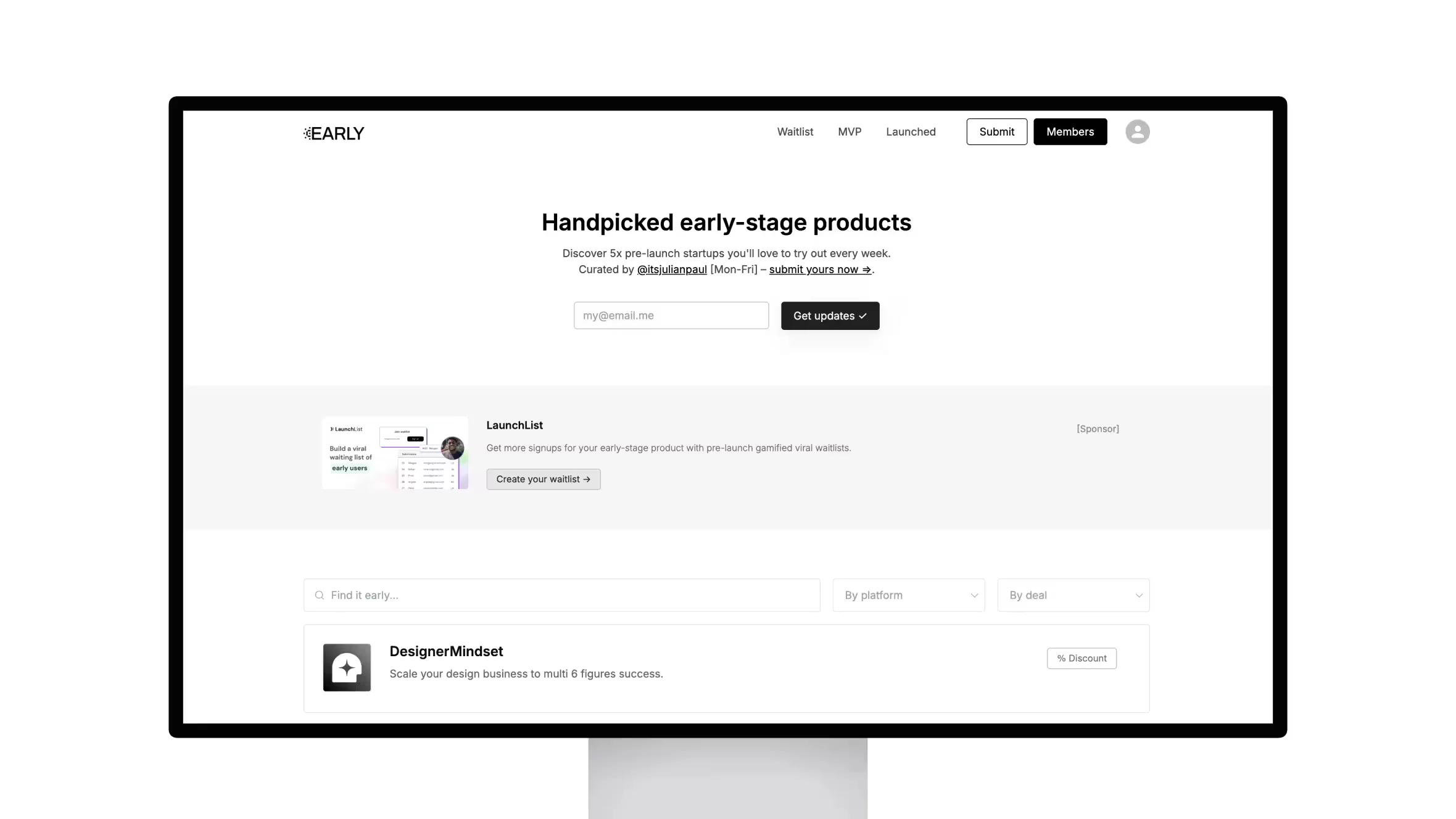 Early – Discover pre-launch startups