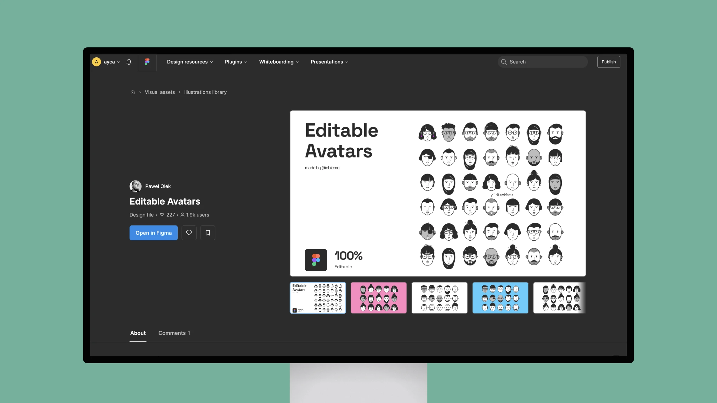 Editable avatars collection displayed on a design platform