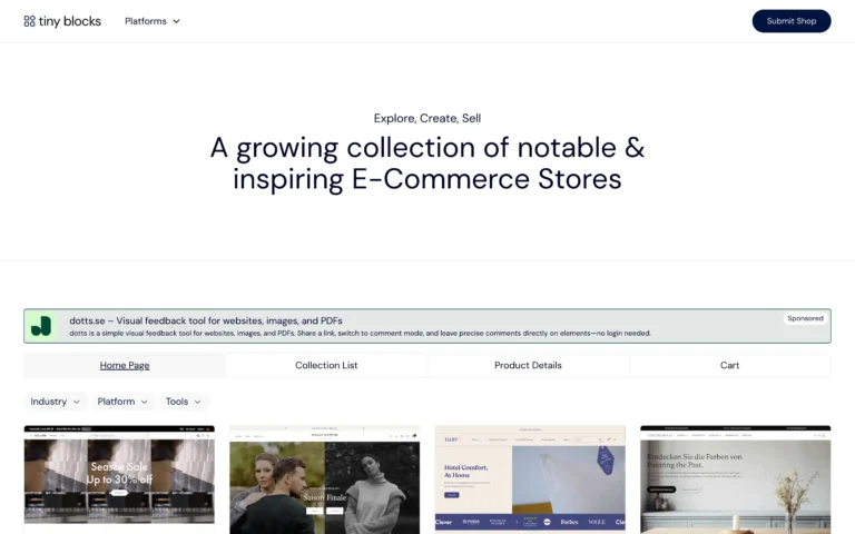 TinyBlocks – Explore Top Inspiring E-Commerce Home Pages