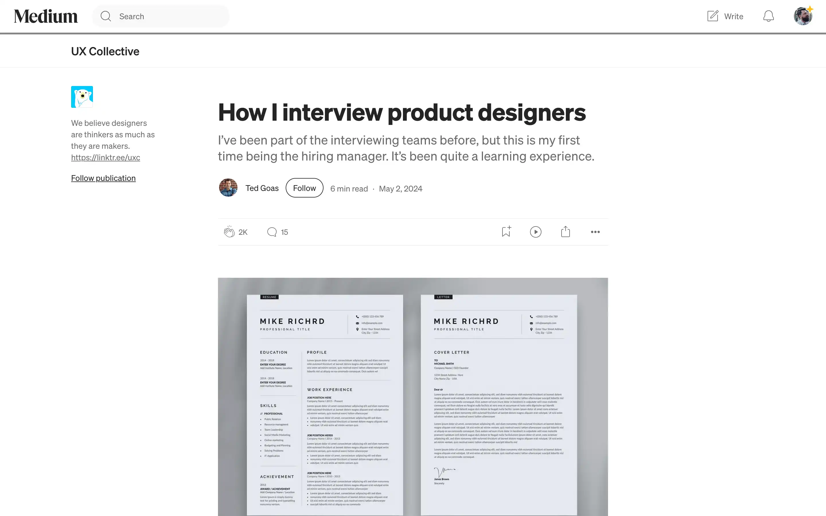 How I interview product designers article on Medium.