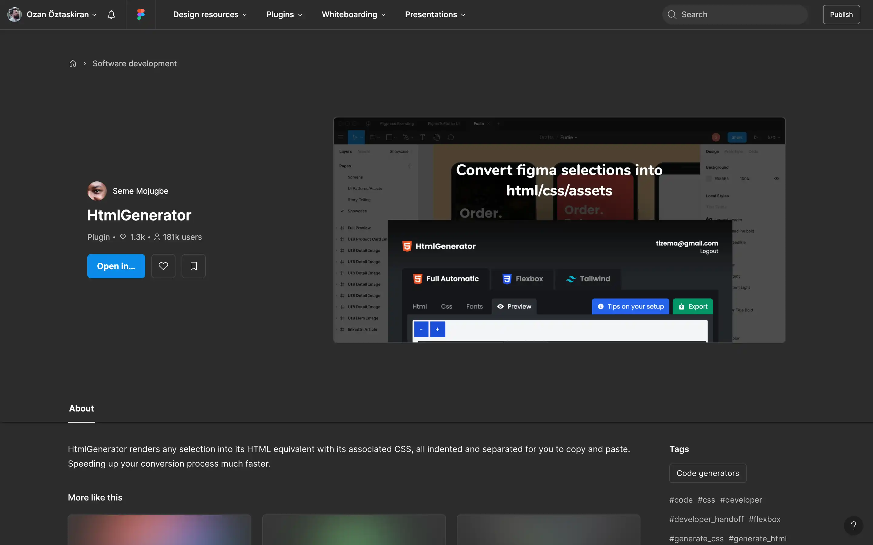 HtmlGenerator plugin converts Figma to HTML/CSS.