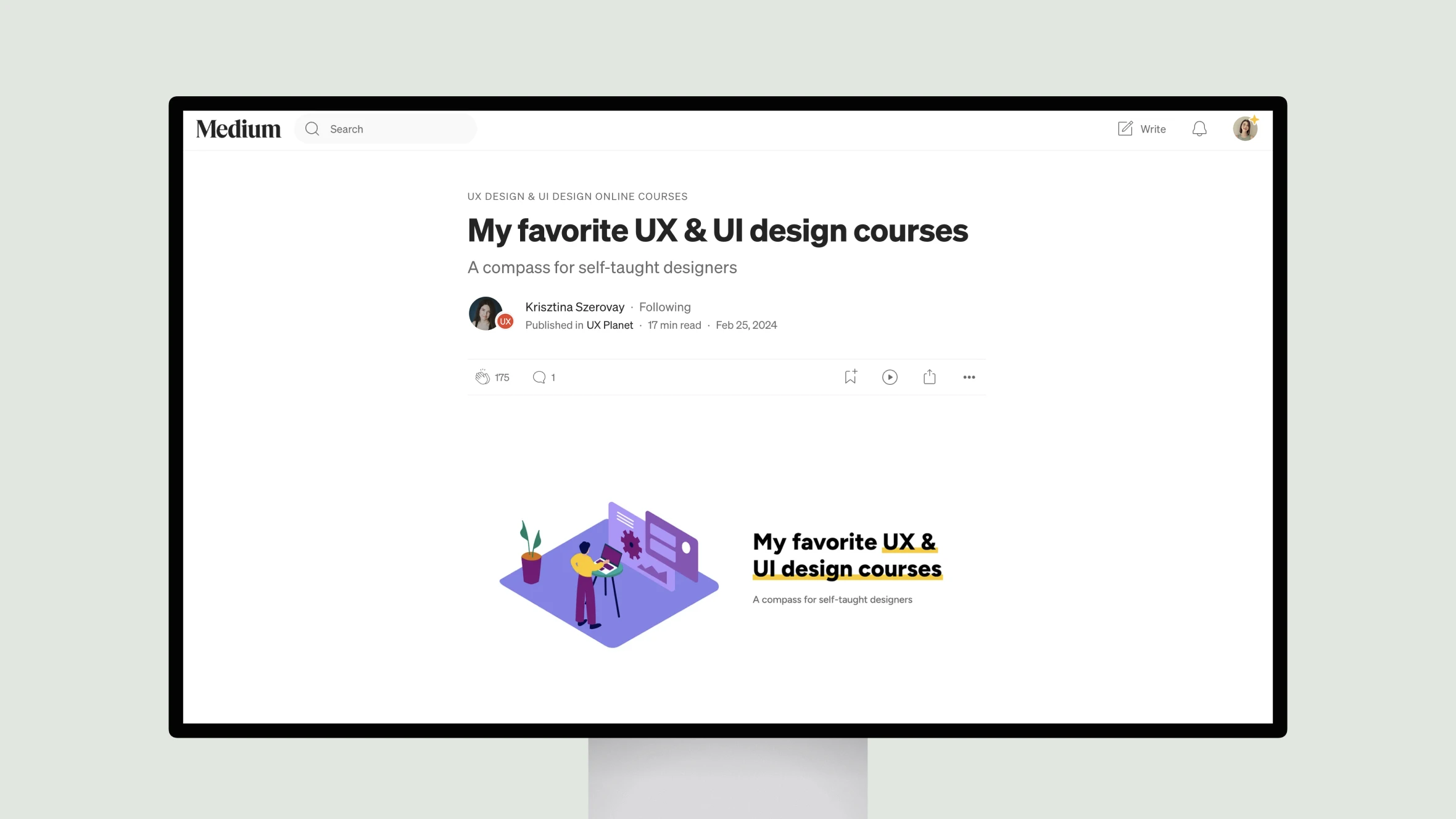 Medium article on favorite UX and UI design courses