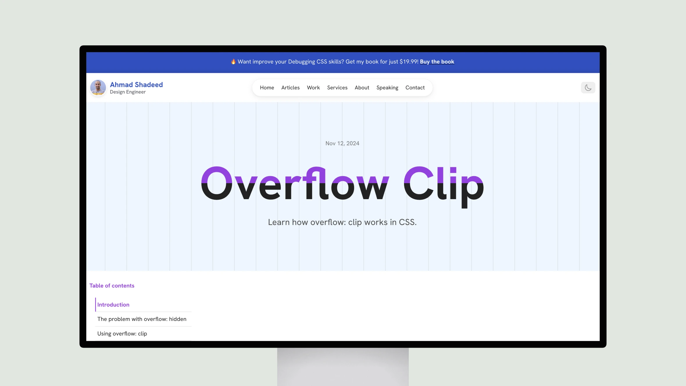 Web tutorial on overflow clip in CSS on monitor